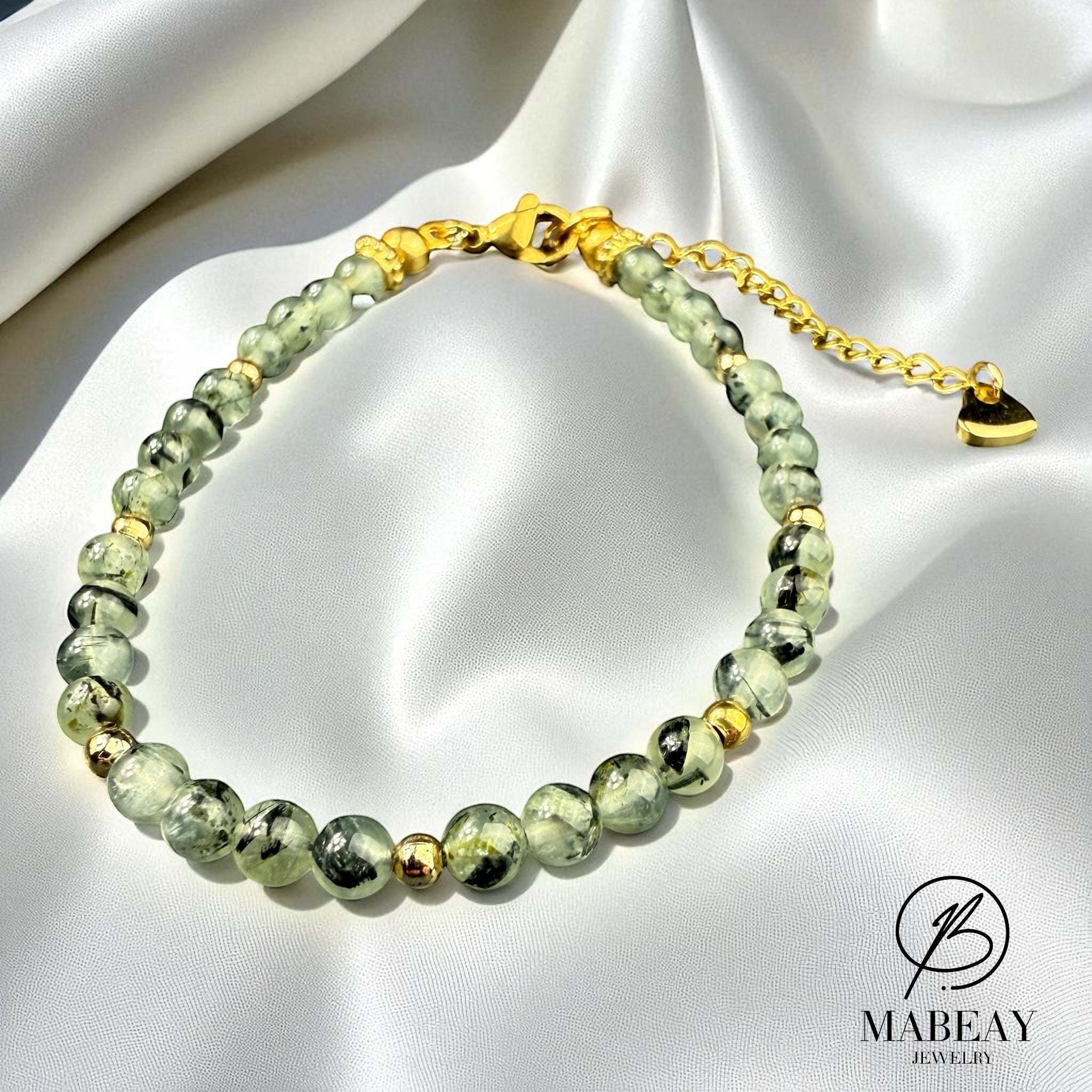 Prehnit Tasi mit Edelstahl Kette Armband Damenschmuck