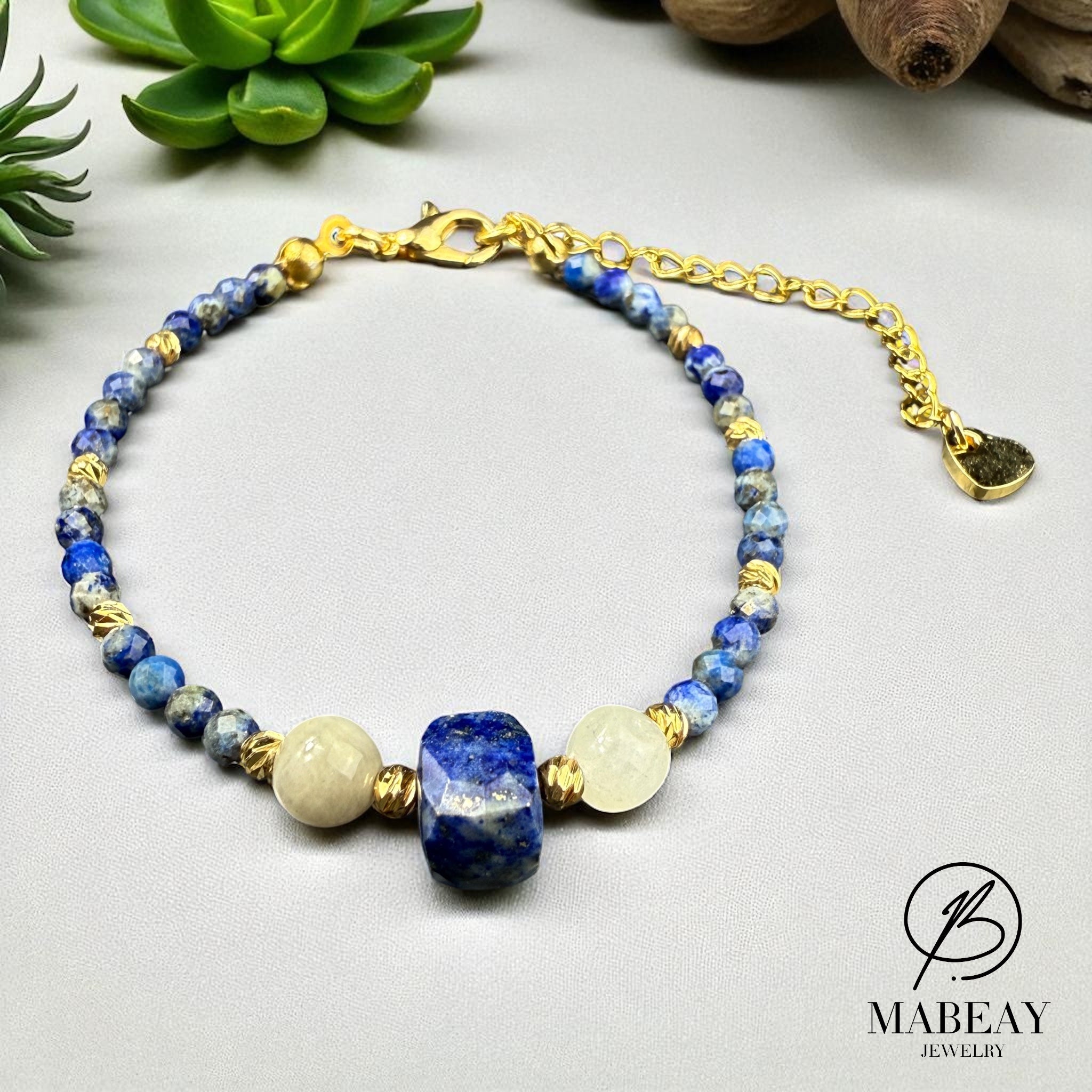 Lapis Tasi mit Edelstahl Kette Armband Damenschmuck