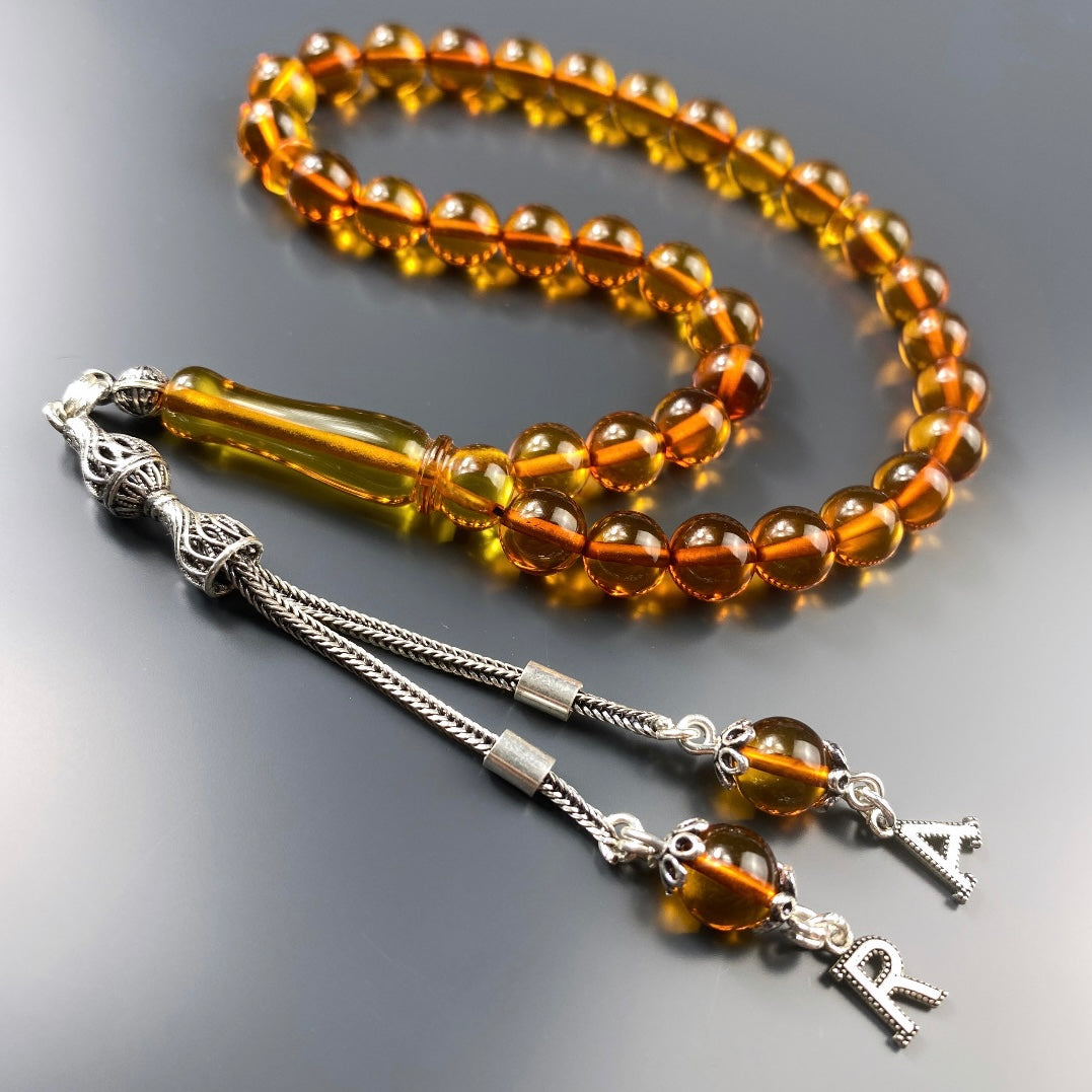 Kehribar Tesbih Orange 2 Buchstaben 925 Silber Püskül