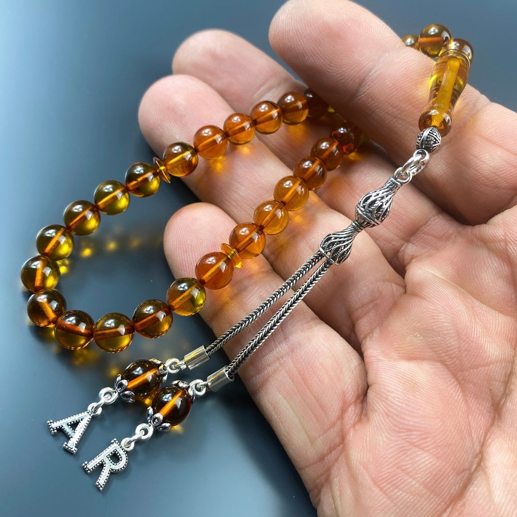 Kehribar Tesbih Orange 2 Buchstaben 925 Silber Püskül