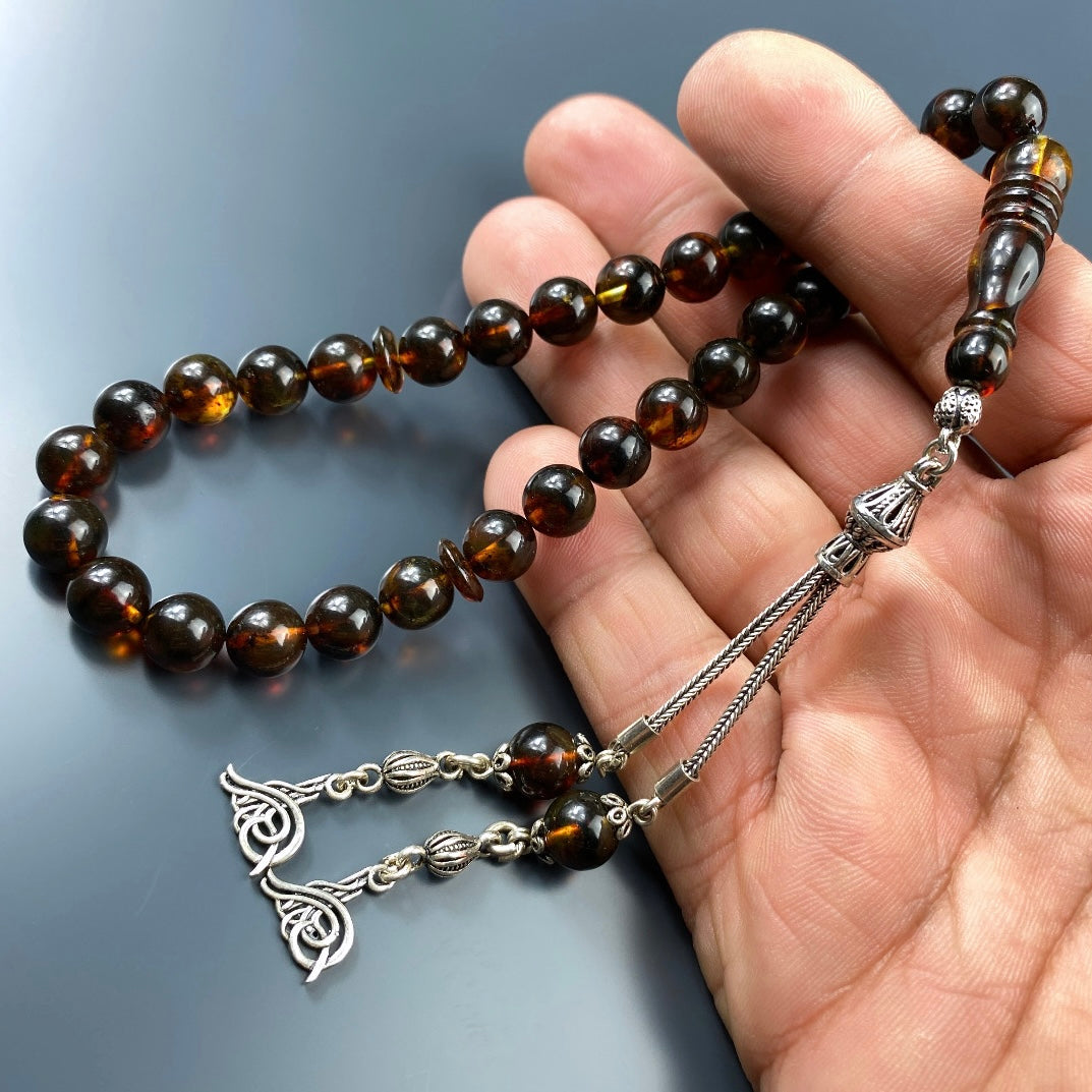 Kehribar Tesbih Braun Tugra Logo 925 Silber