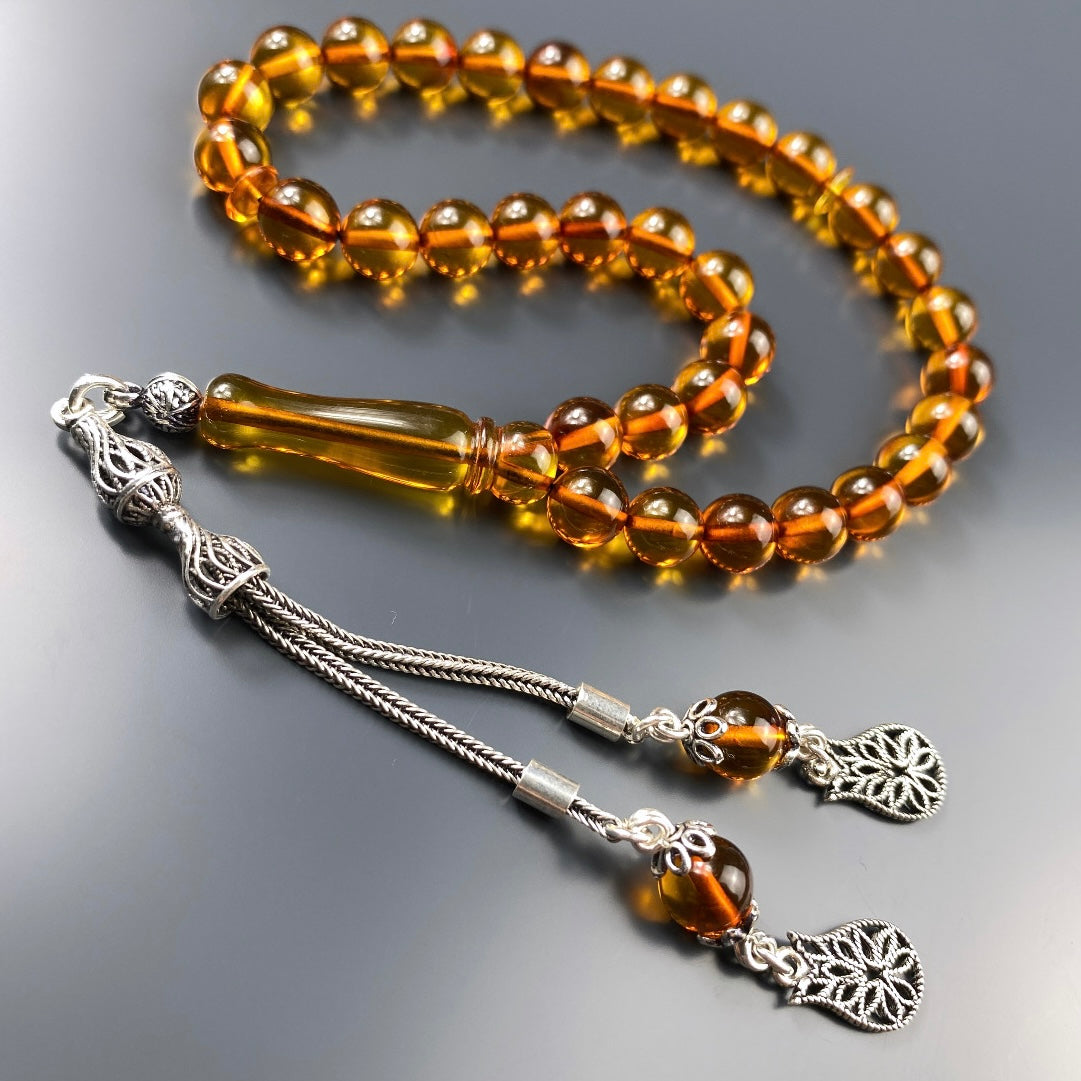 Kehribar Tesbih Orange Farbe Basic Logo 925 Silber