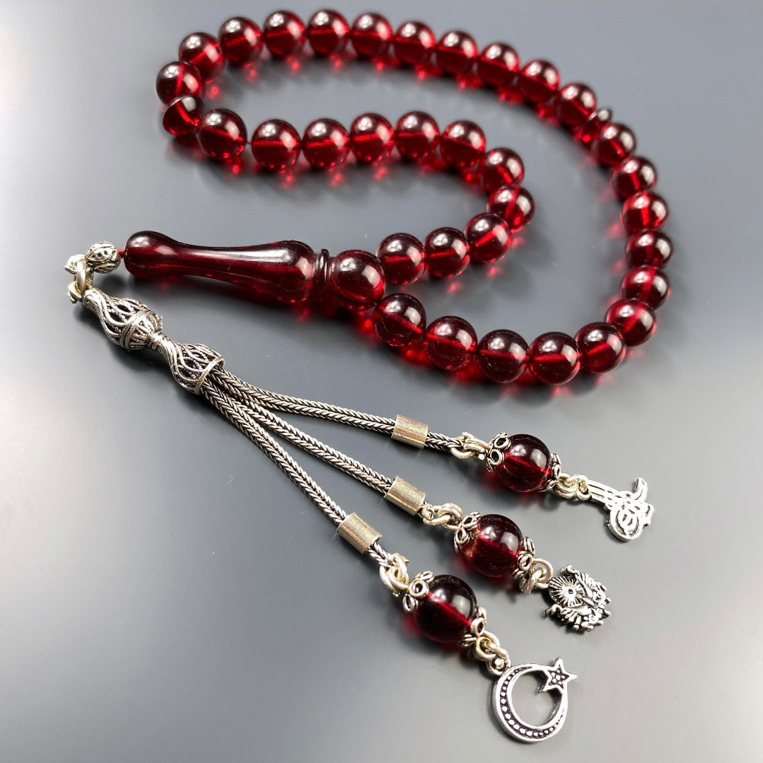 Kehribar Tesbih Rot Farbe VATAN Logos 925 Silber