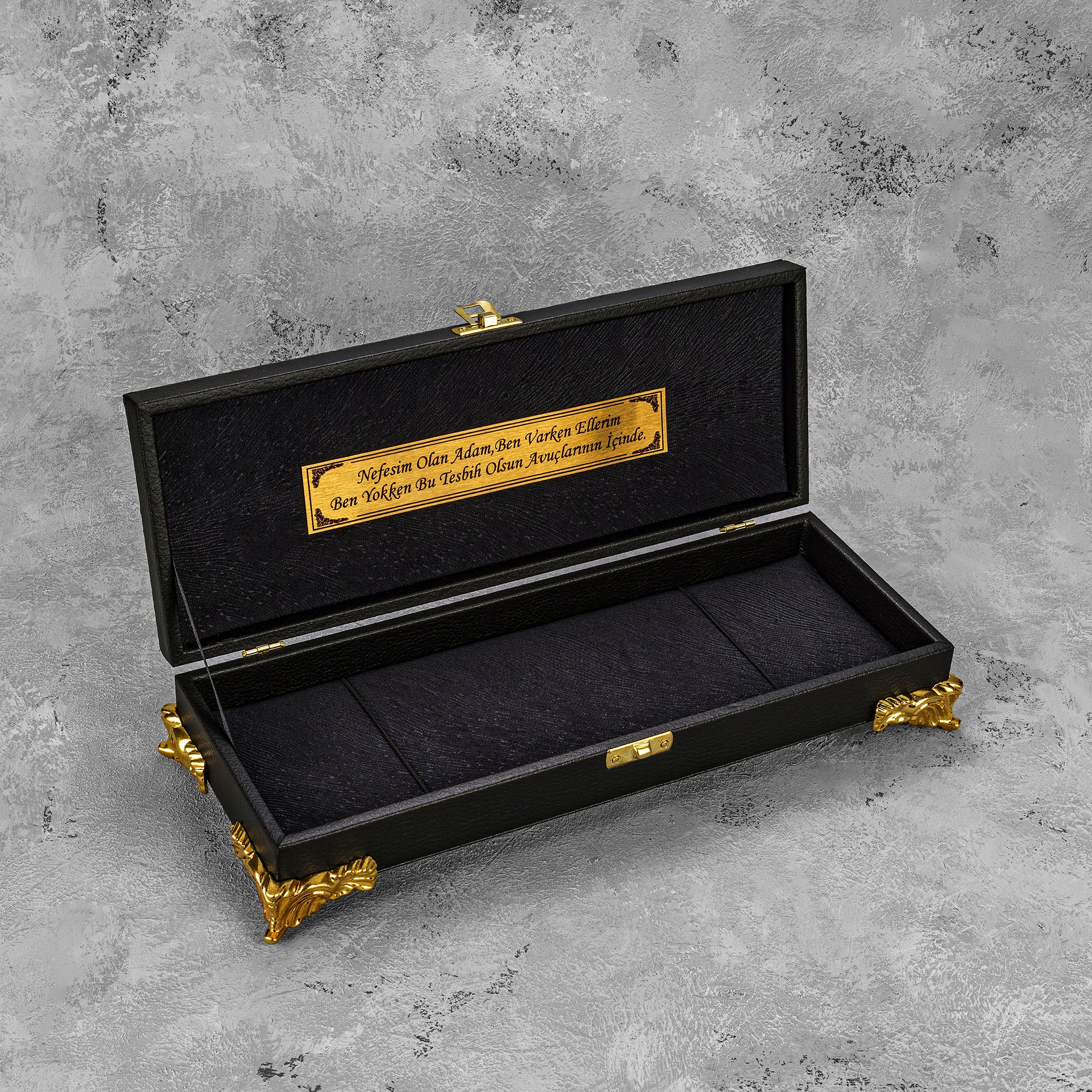 Lüks Tesbih Siyah Renk Ayak / Cerceve mit Wunschtext personalisierte Geschenkbox