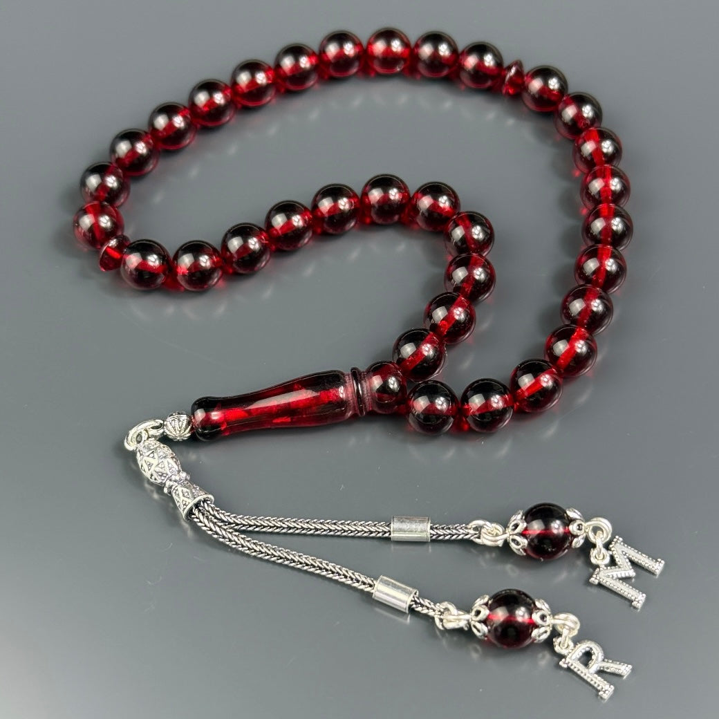 Kehribar Tesbih Rot Misket / Black Orient Box & 925 Silber