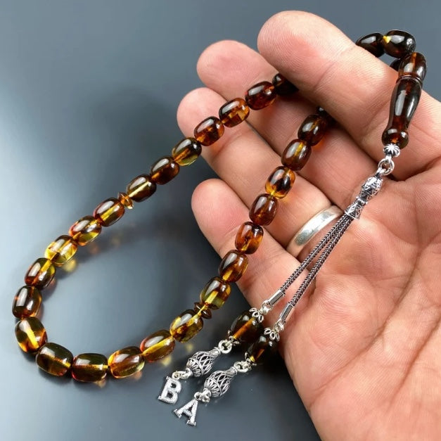 Kehribar Tesbih Braun Kapsül Geschenkbox & 925 Silber