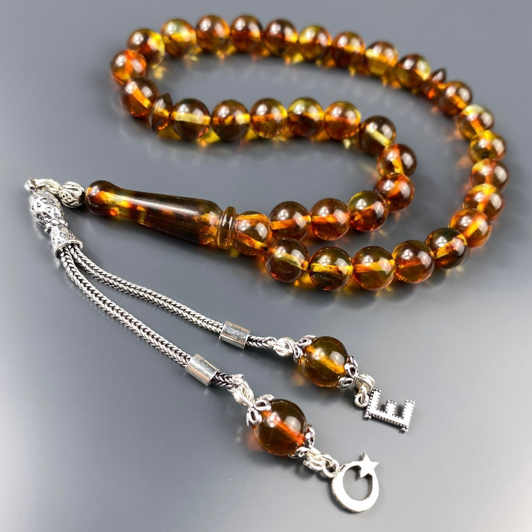 Kehribar Tesbih Ay Yildiz Logo 1 Buchstabe 925 Silber