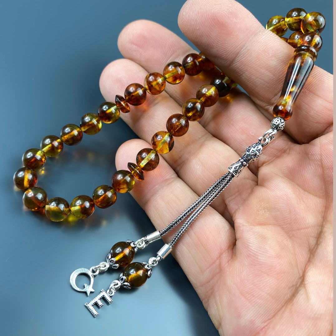 Kehribar Tesbih Ay Yildiz Logo 1 Buchstabe 925 Silber