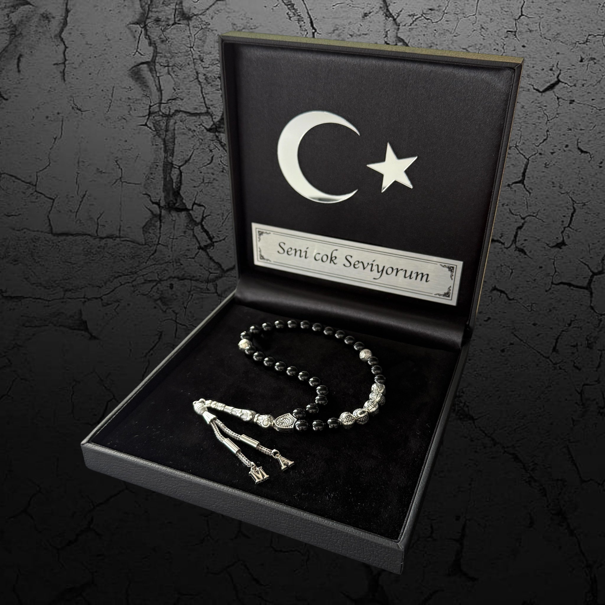 gebetskette mit namen und ay yildiz logo box 