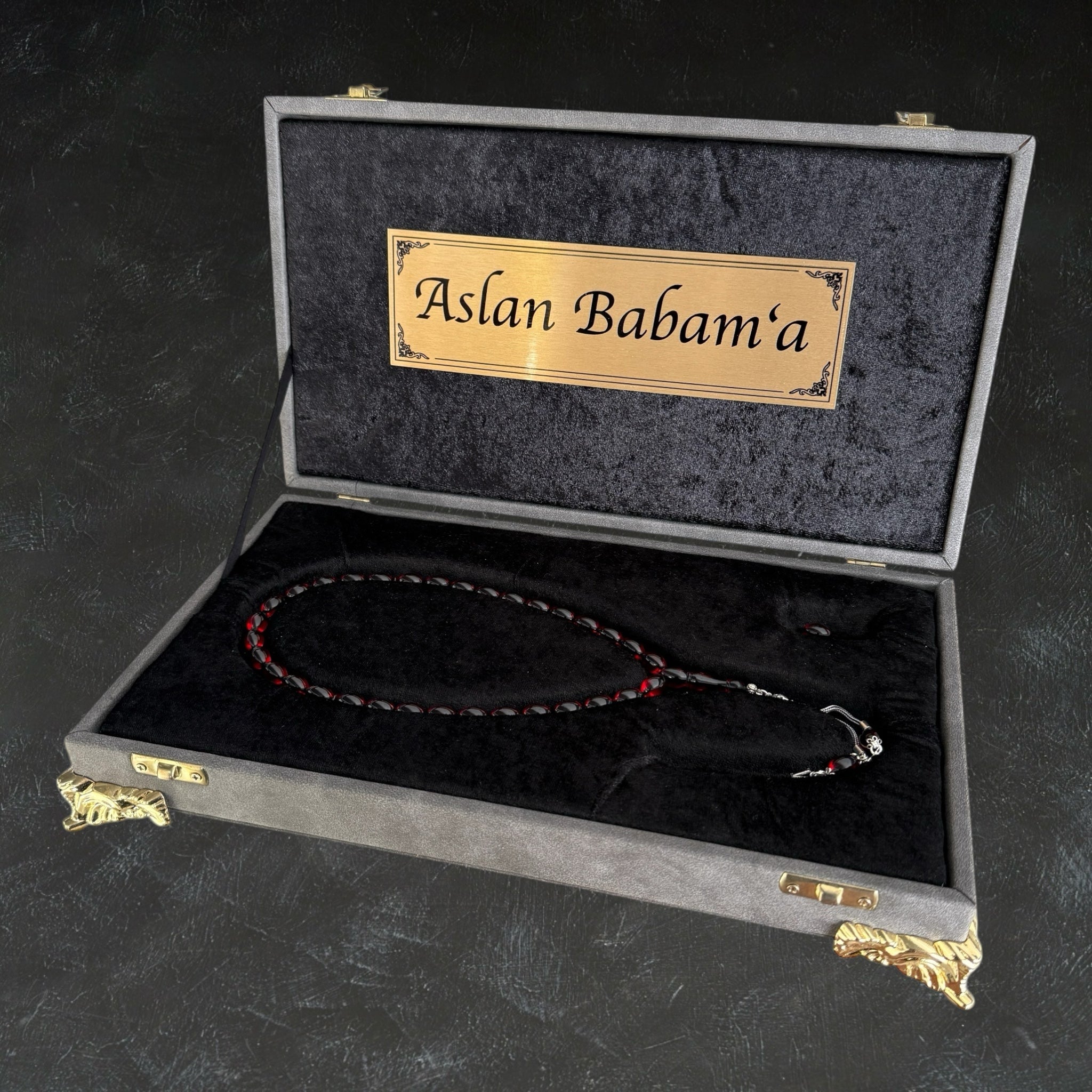 Tesbih Set Özel Kutu 925 Silber SIKMA KEHRIBAR TESBIH - GREY / BLACK