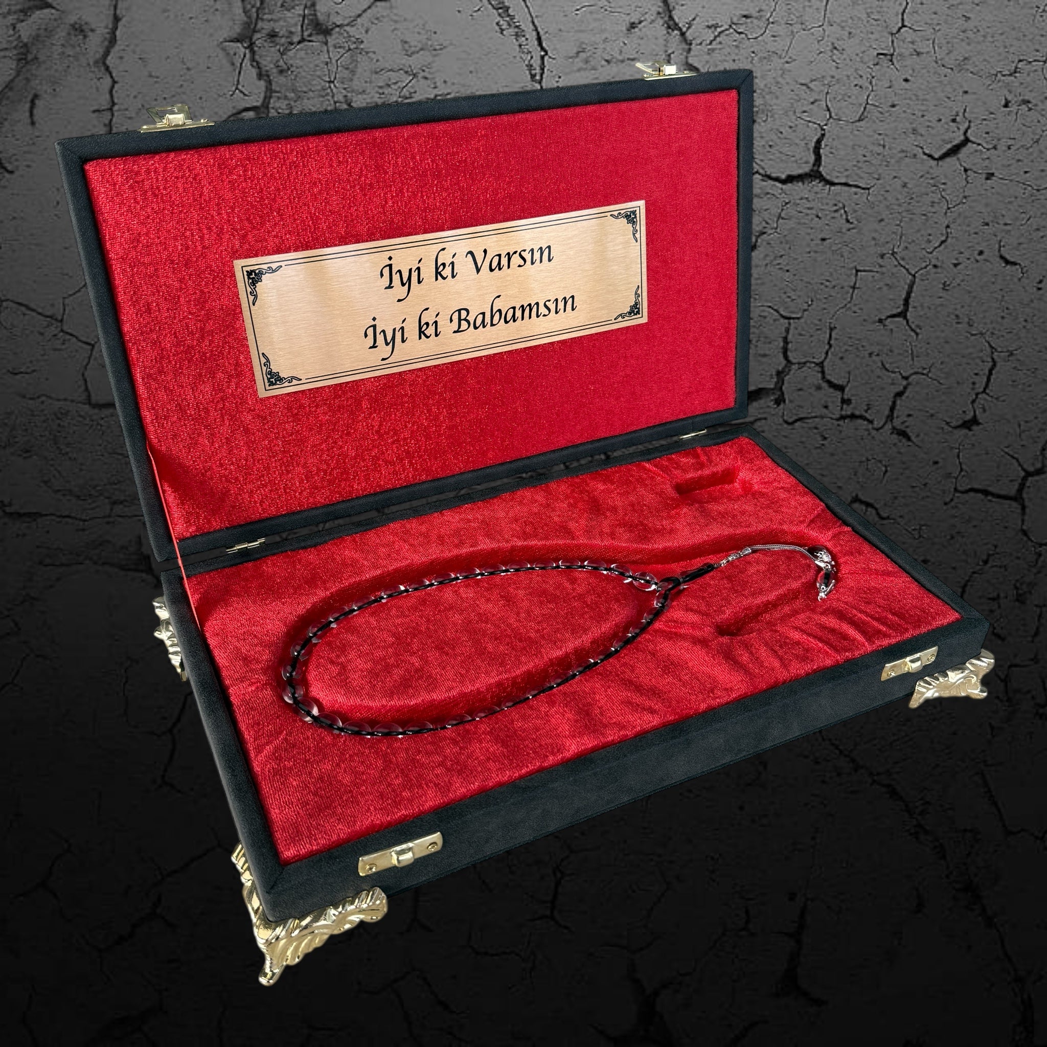 Tesbih Set Özel Kutu 925 Silber SIKMA KEHRIBAR TESBIH - BLACK / RED
