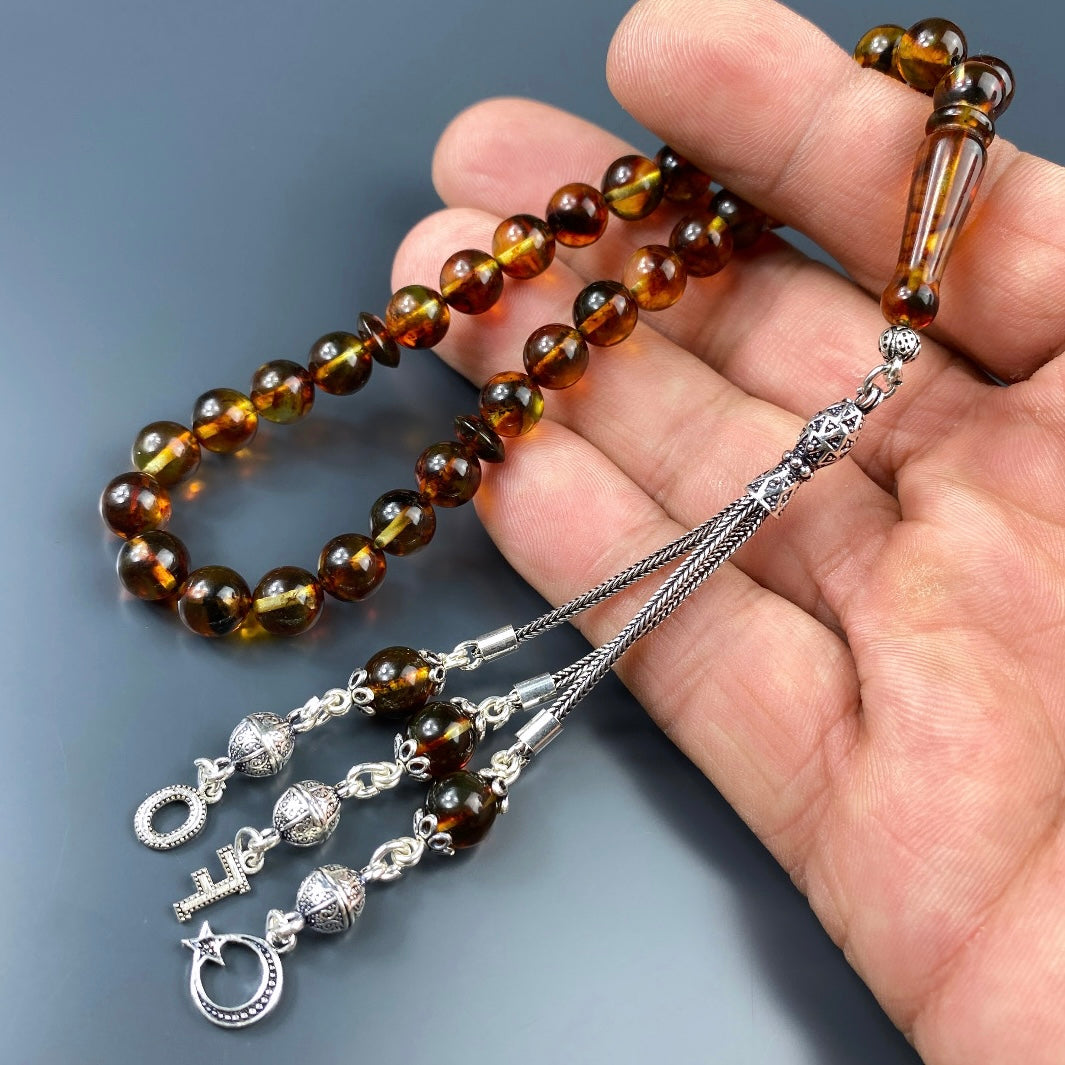 Kehribar Tesbih Bilek Boy 2 Buchstaben & Logo 925 Silber