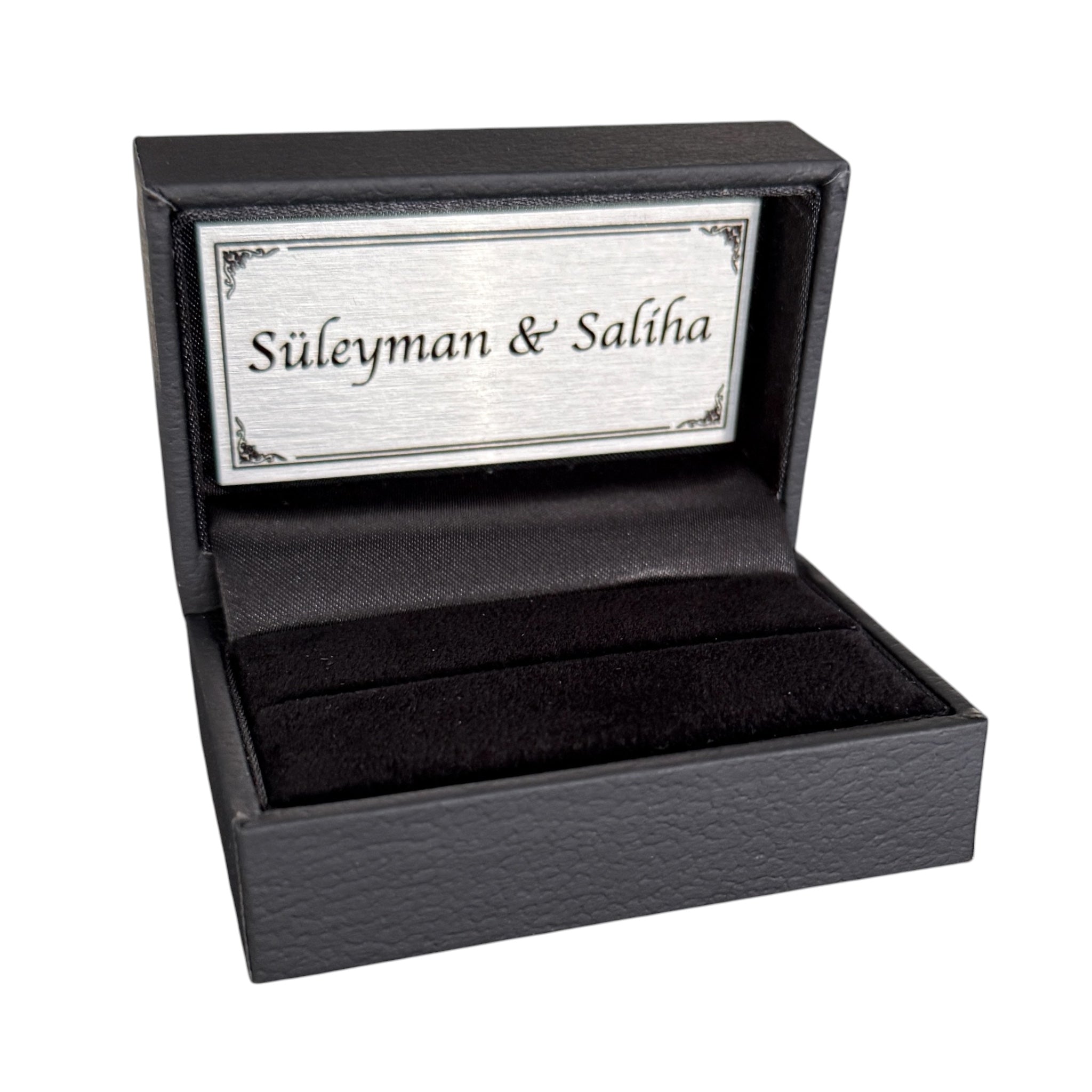 Personalisierte Ringschatulle Schwarz mit silberner Gravur | Ringbox Hochzeit