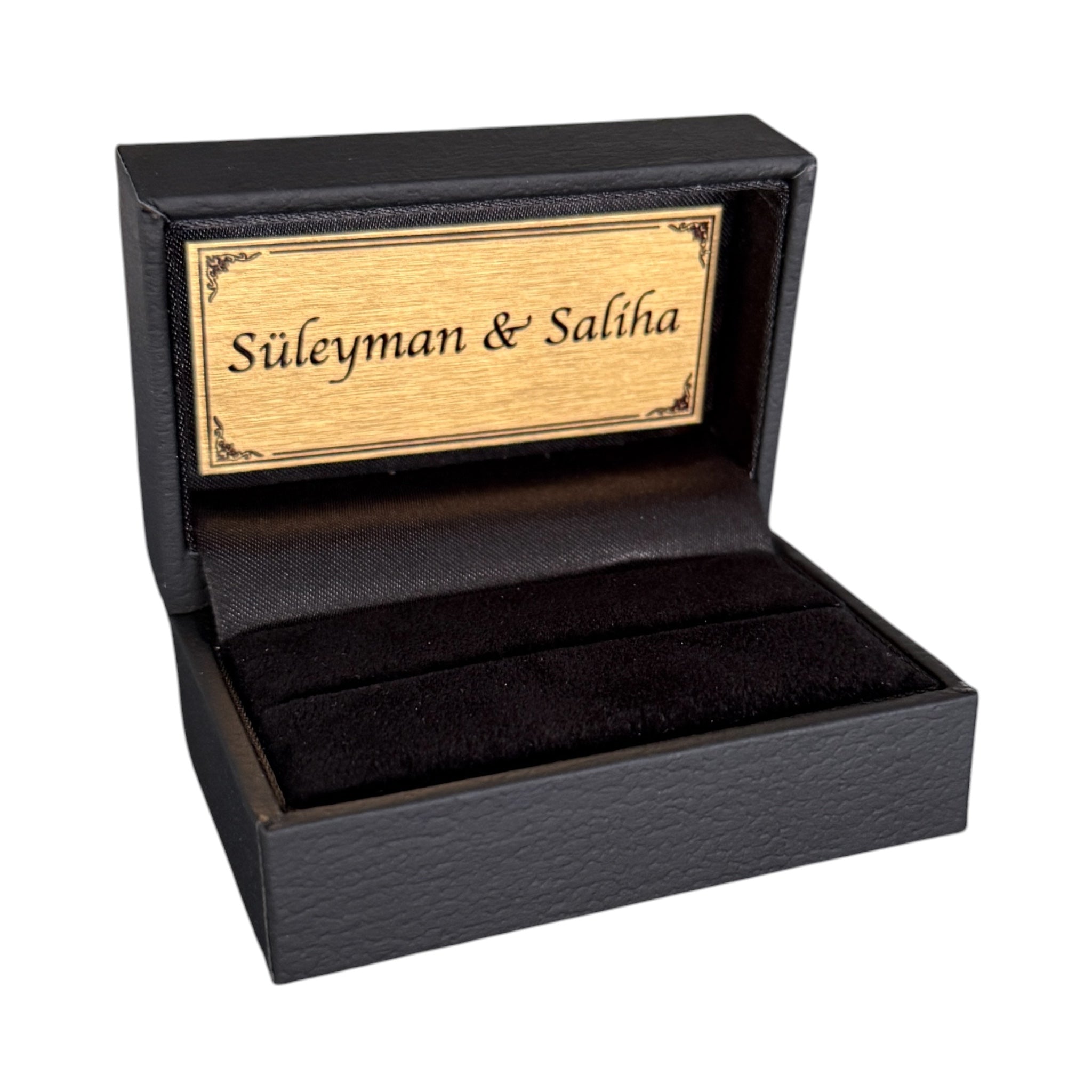 Personalisierte Ringschatulle Schwarz mit goldener Gravur | Ringbox Hochzeit