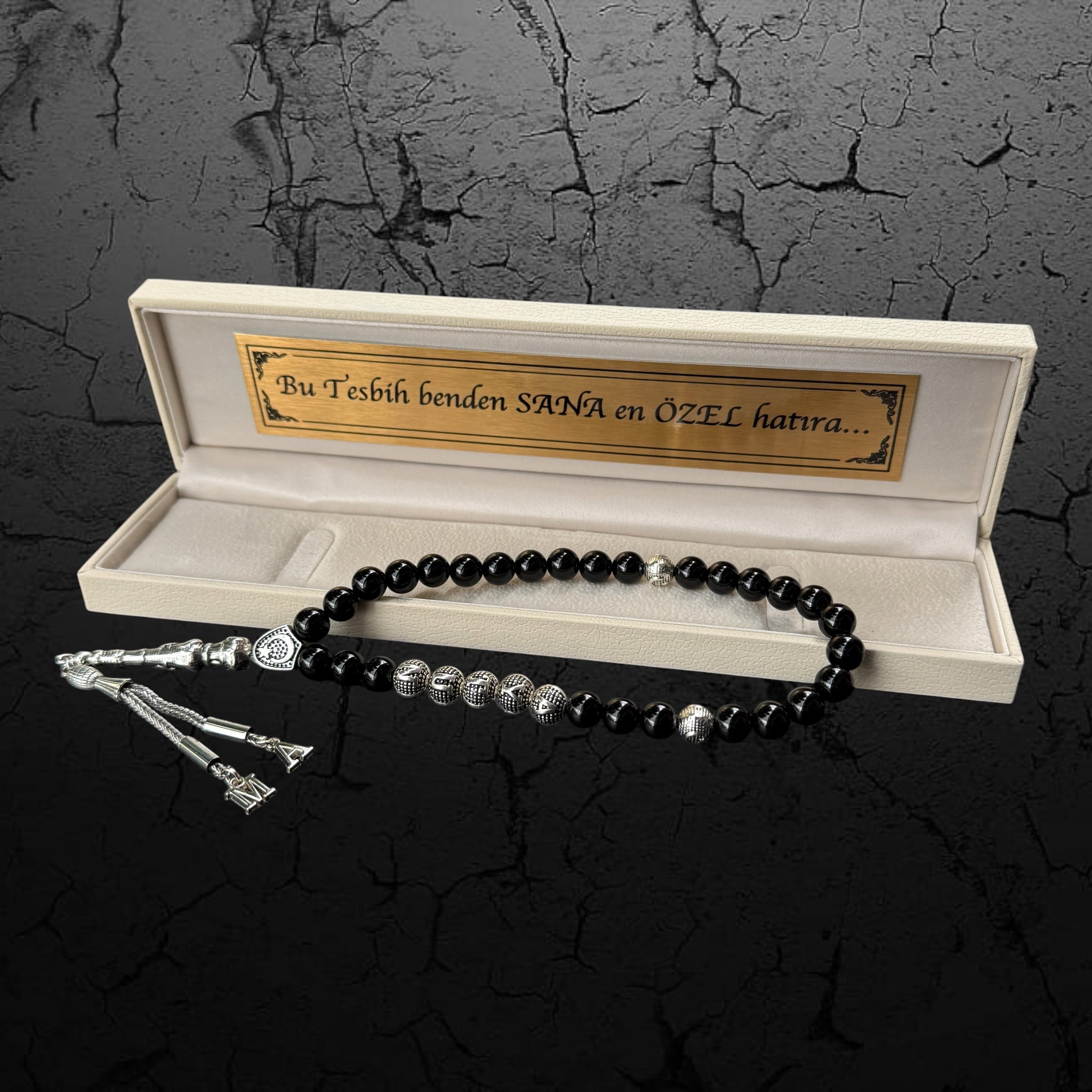 Gebetskette aus Naturstein Onyx mit Wunschname