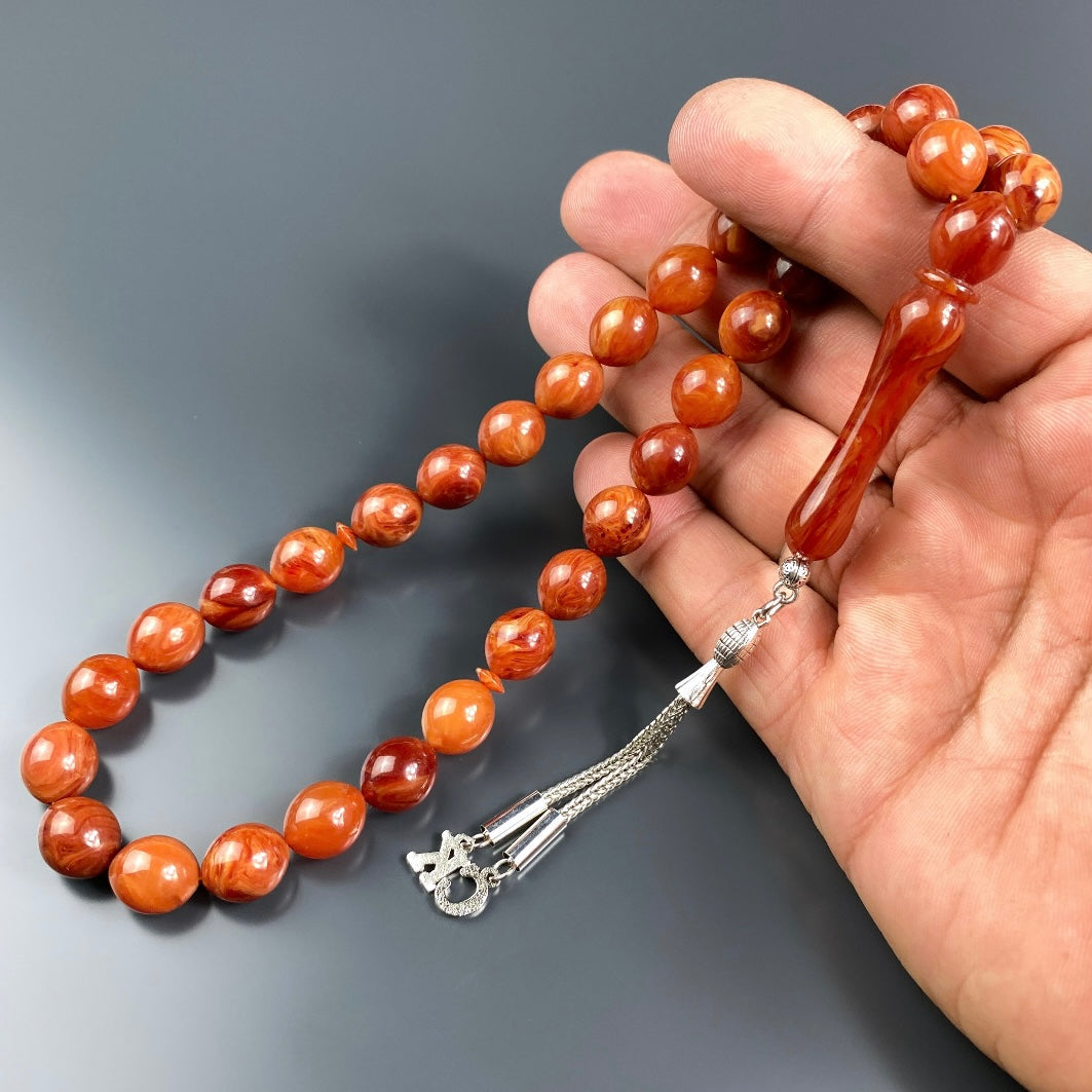 Sıkma Kehribar Tesbih 2 Buchstaben – Orange Rot Büyük Boy