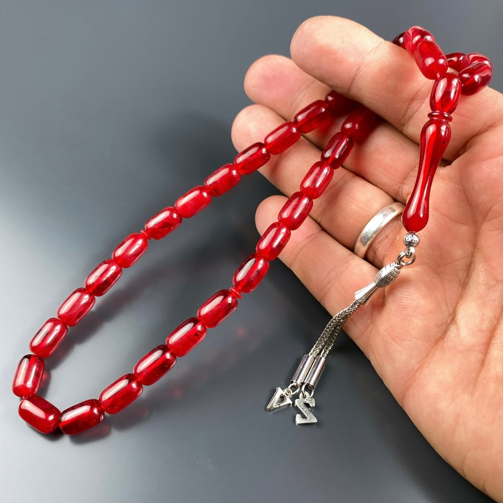 Sıkma Kehribar Tesbih 2 Buchstaben – Rot Kapsül Kesim