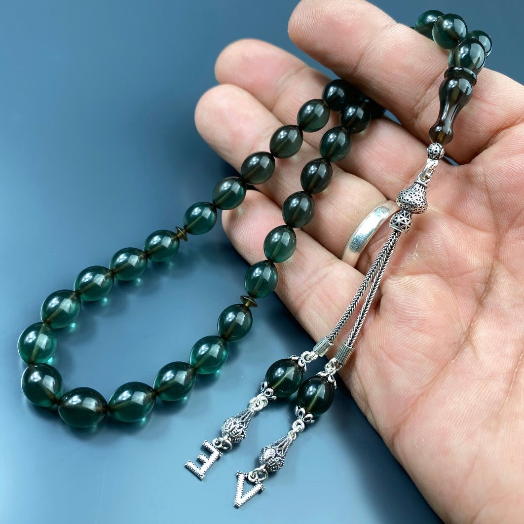 Kehribar Tesbih Sikma Mint Green 2 Buchstaben 925 Silber personalisiert