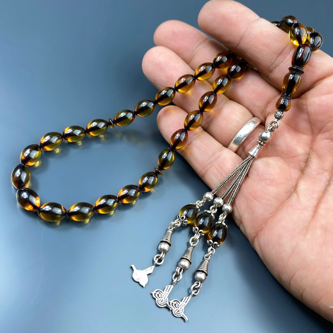 Kehribar Tesbih Sikma Gelb Tugra Logo 925 Silber
