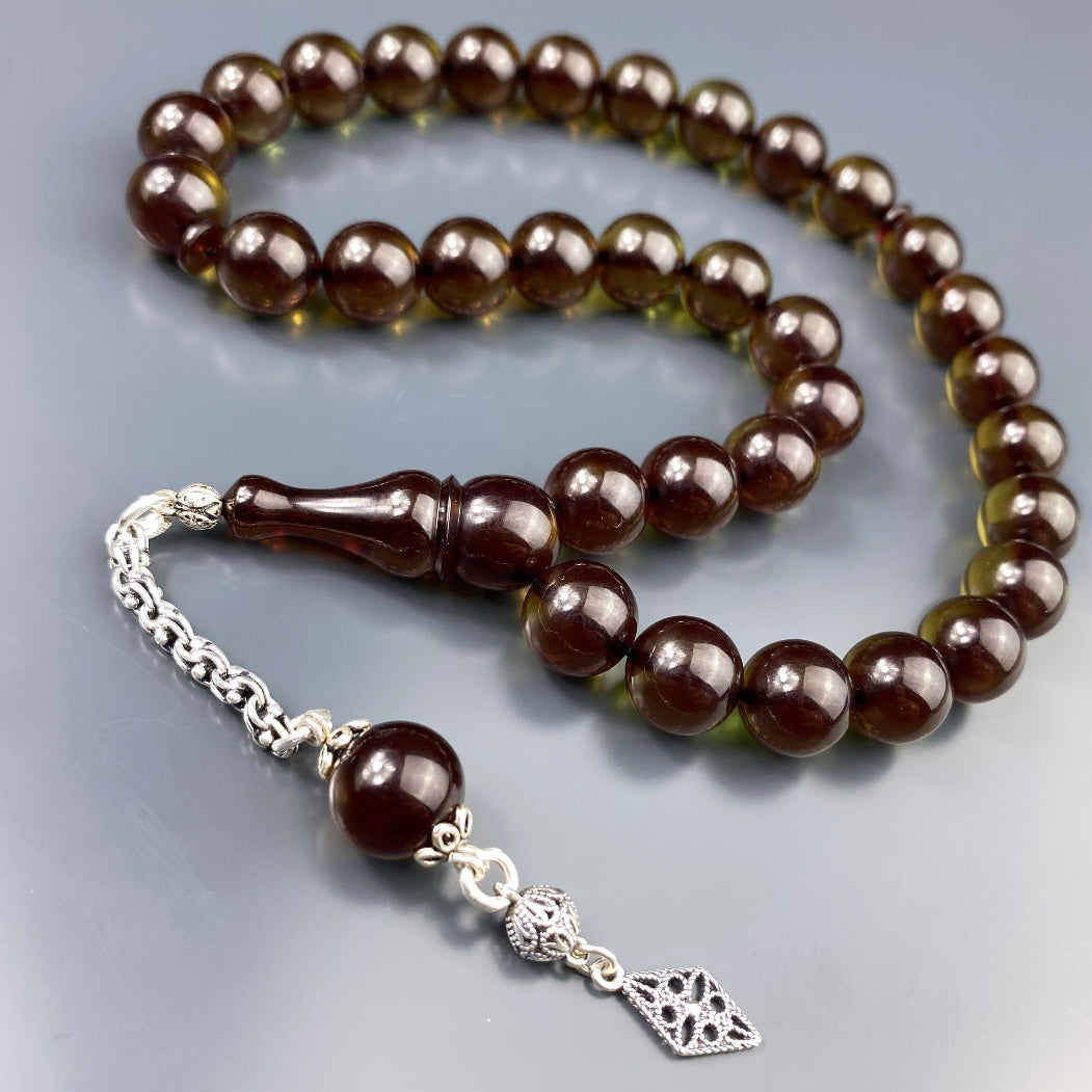 Kehribar Tesbih Sikma Asker Yesil Sade Logo 925 Silber Büyük Boy