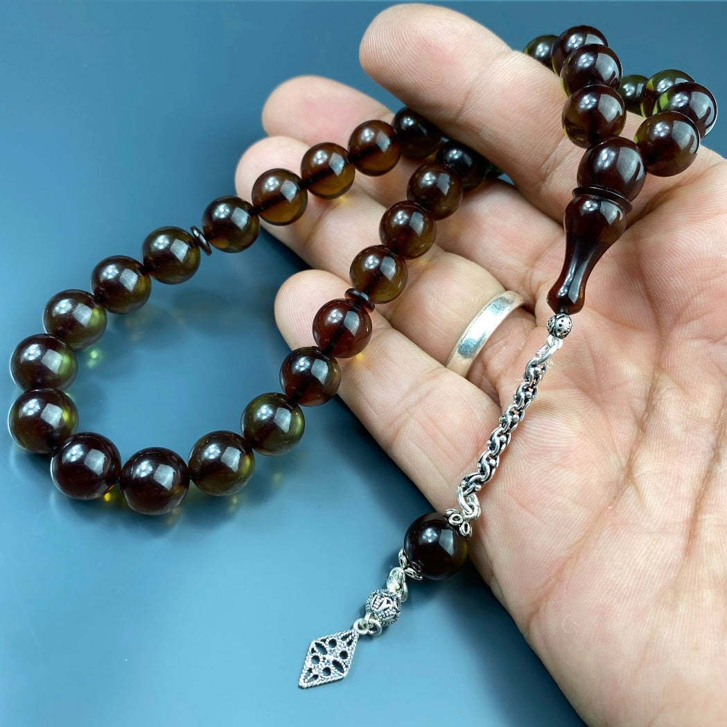 Kehribar Tesbih Sikma Asker Yesil Sade Logo 925 Silber Büyük Boy