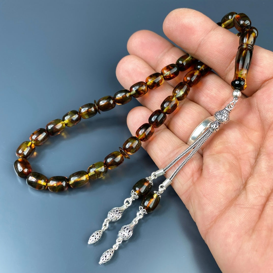 Kehribar Tesbih Braun Basic Logo 925 Silber Püskül