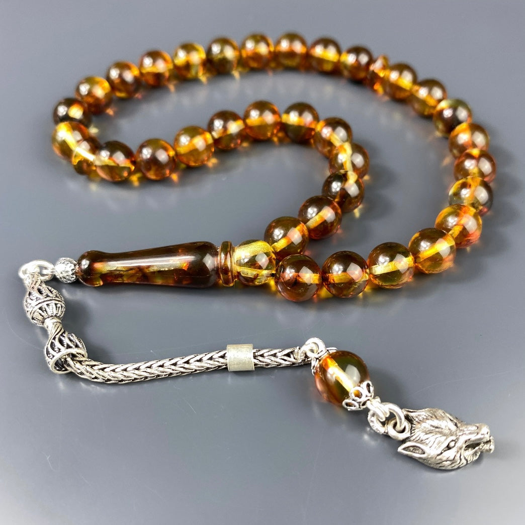 Kehribar Tesbih Braun Kurt Logo 925 Silber Püskül