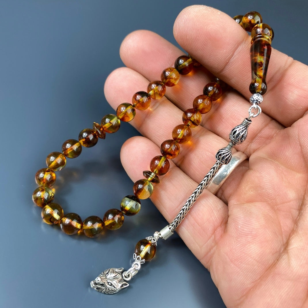 Kehribar Tesbih Braun Kurt Logo 925 Silber Püskül