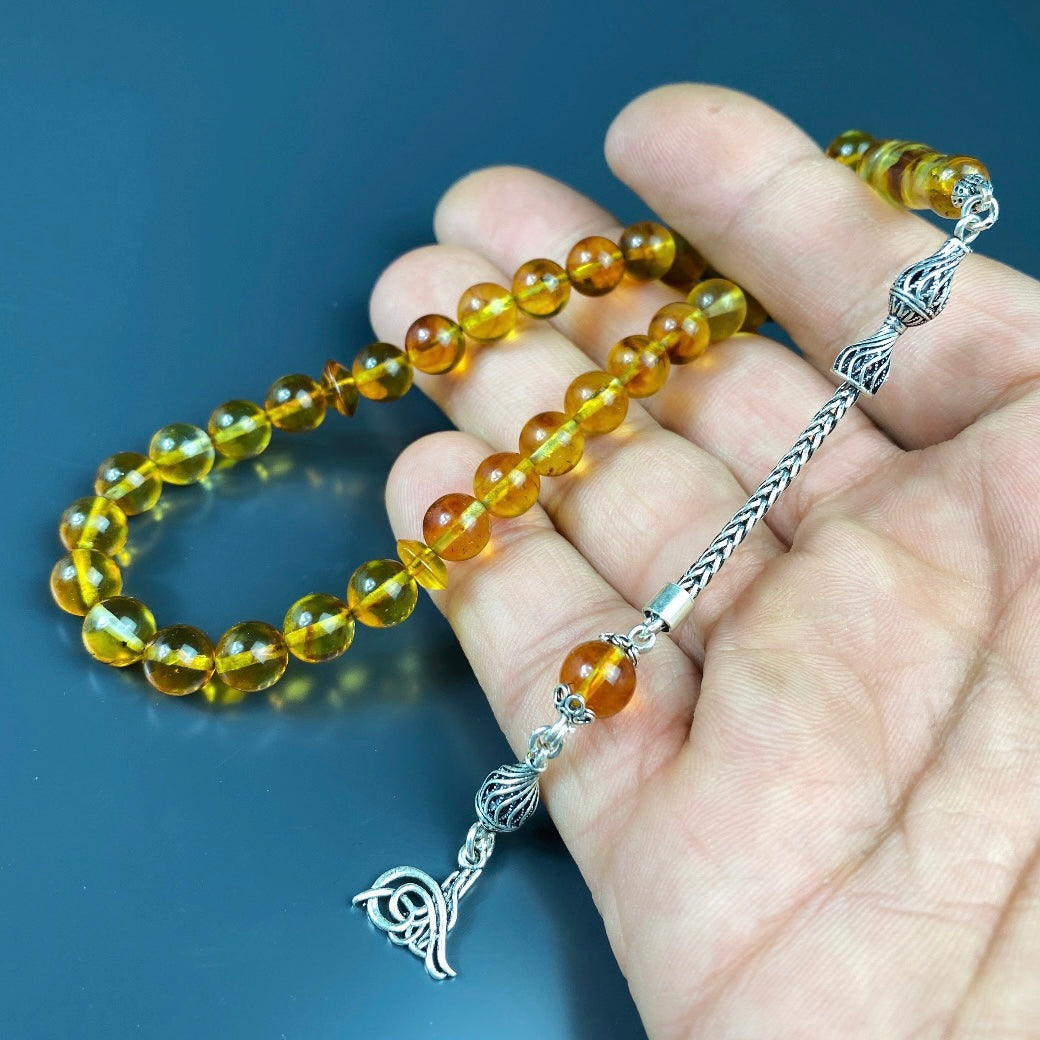 Kehribar Tesbih Gelb 925 Silber Tugra Logo Püskül