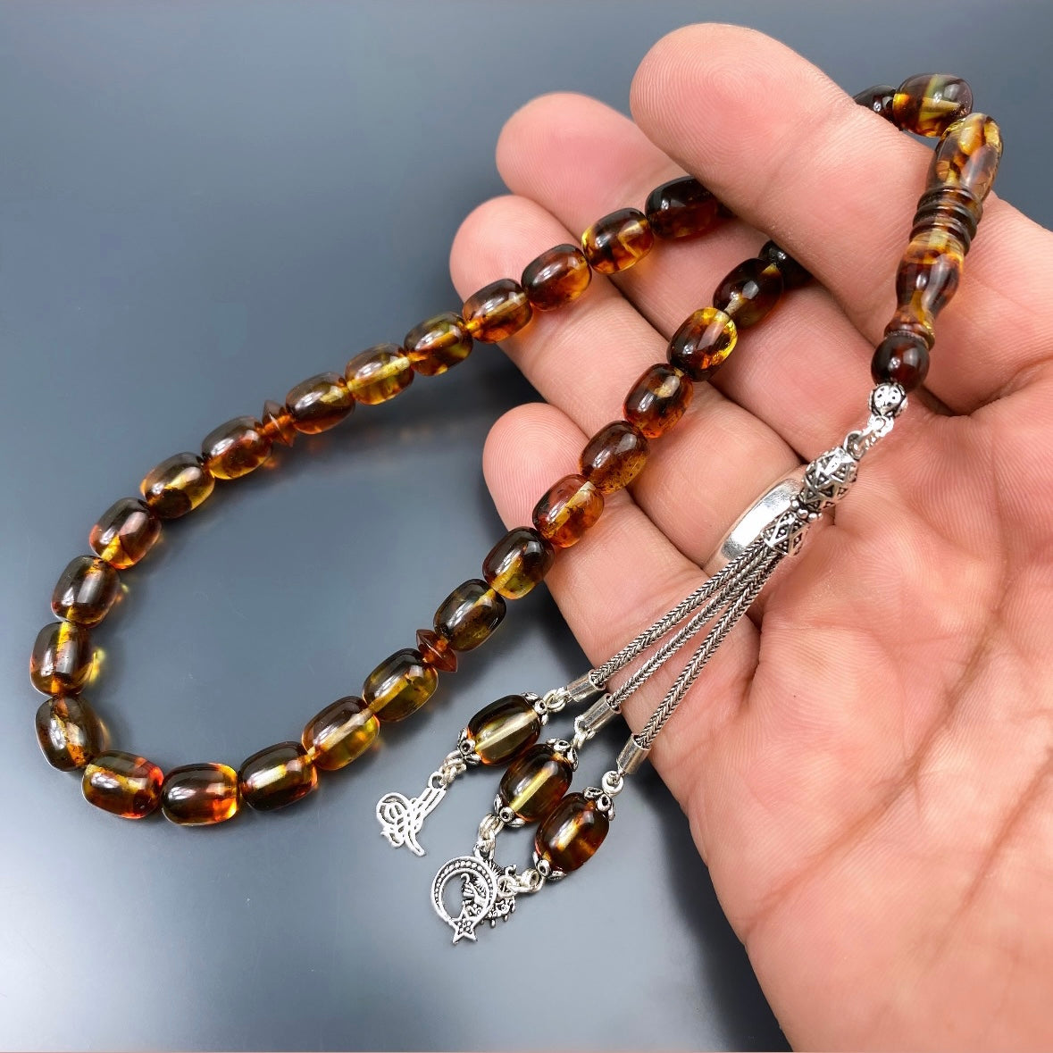 Kehribar Tesbih Gebetskette Perlenkette Männerschmuck Tesbih mit Namen personalisiert