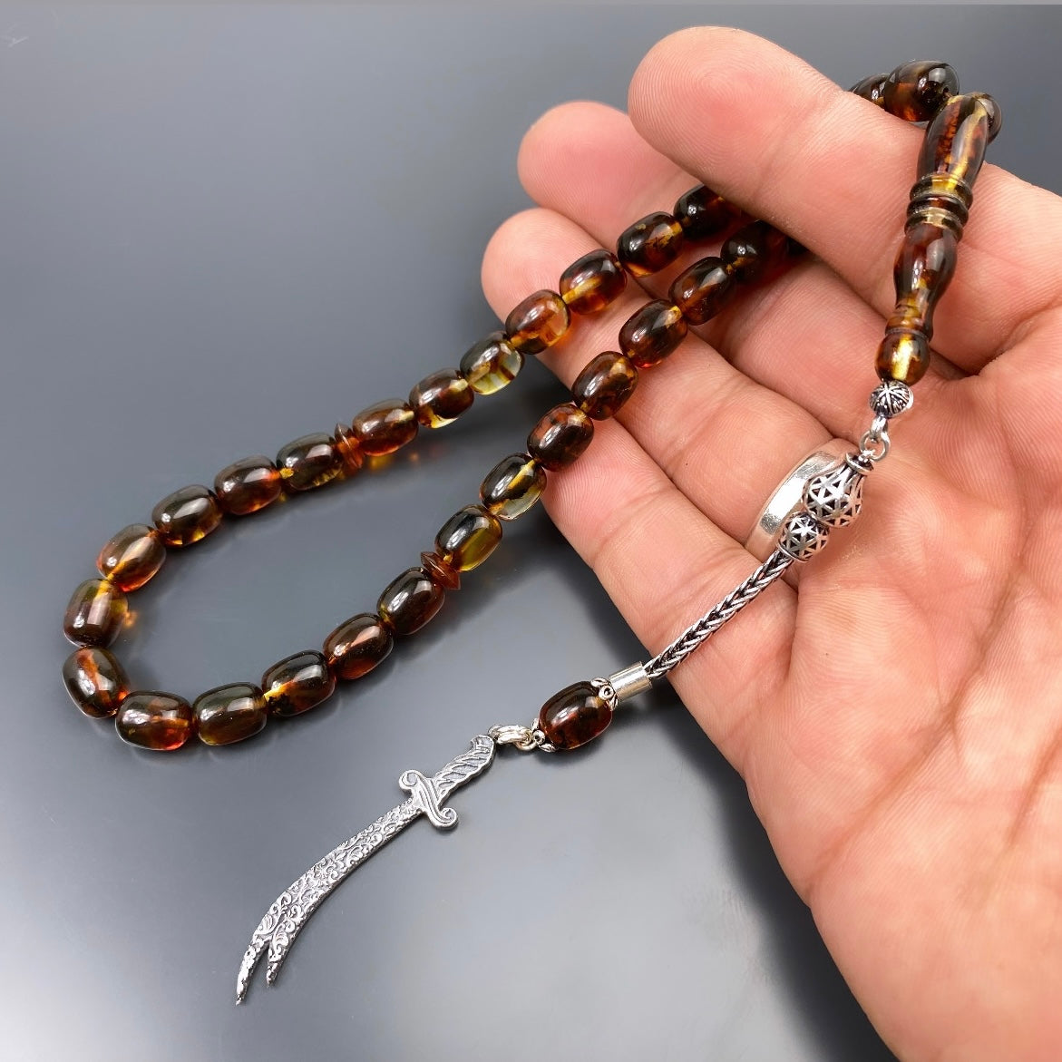 Kehribar Tesbih Gebetskette Perlenkette Männerschmuck Tesbih mit Namen personalisiert zülfikar