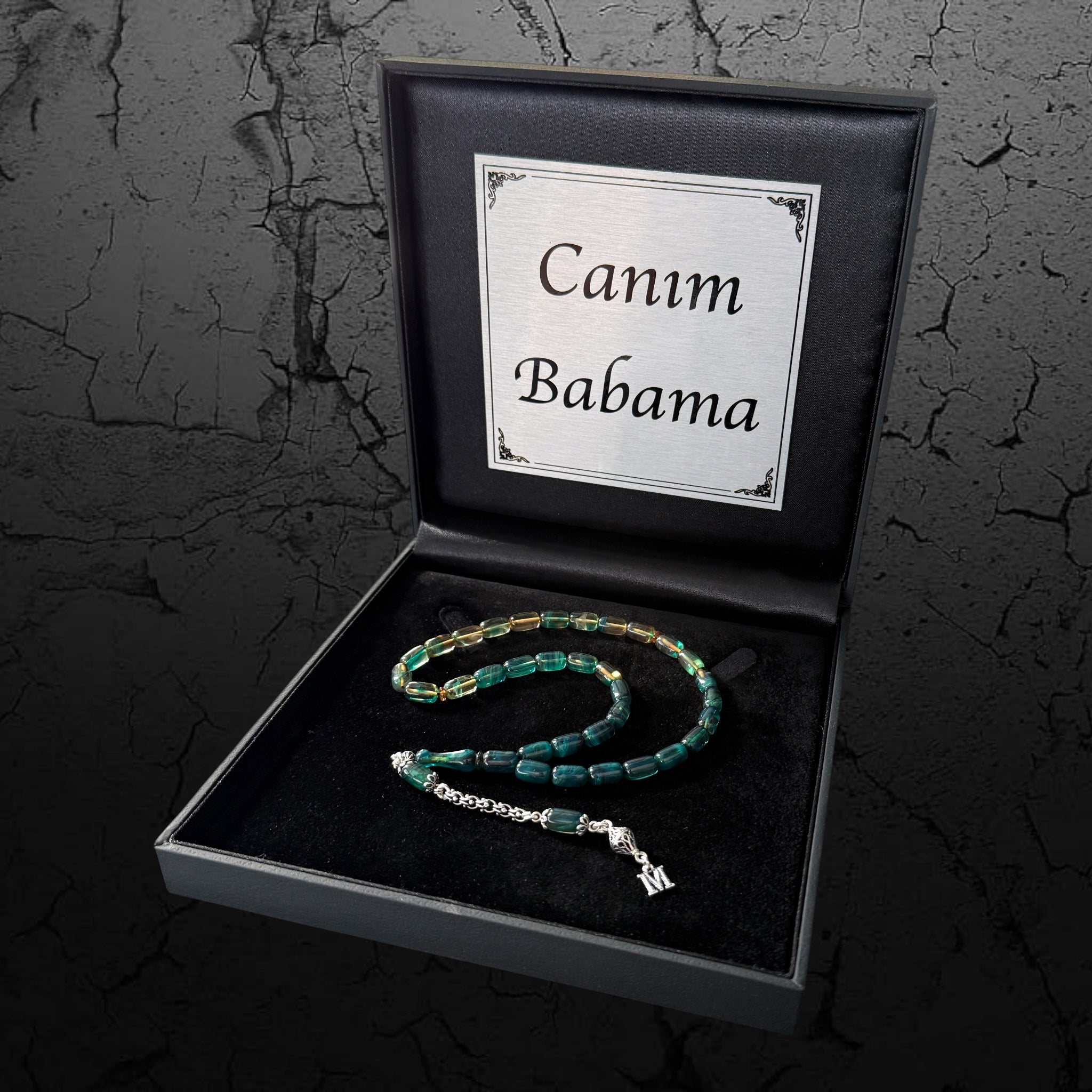 Tesbih Geschenk mit Wunschtext – Exklusives SIKMA Kehribar 925 Silber in edler Geschenkbox