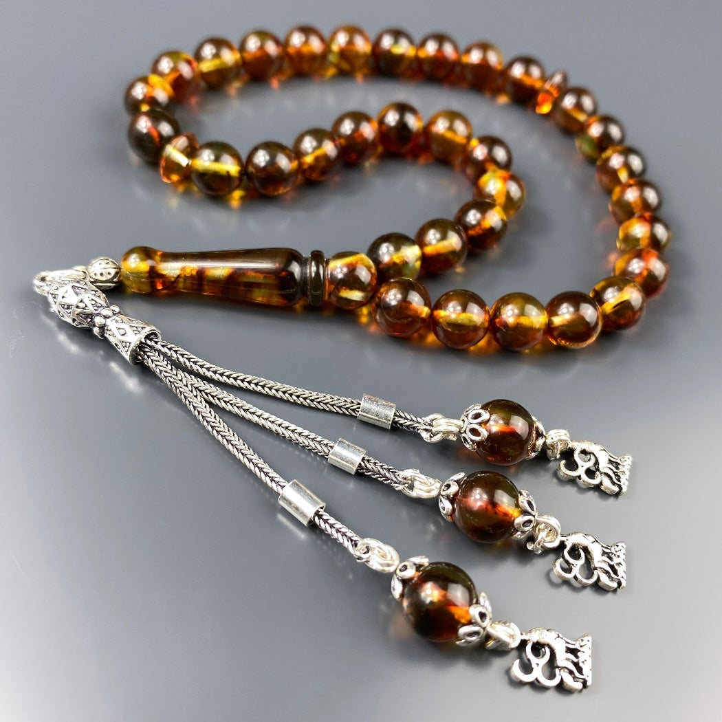 Kehribar Tesbih Kurt 3 - Hilal Logo 925 Silber