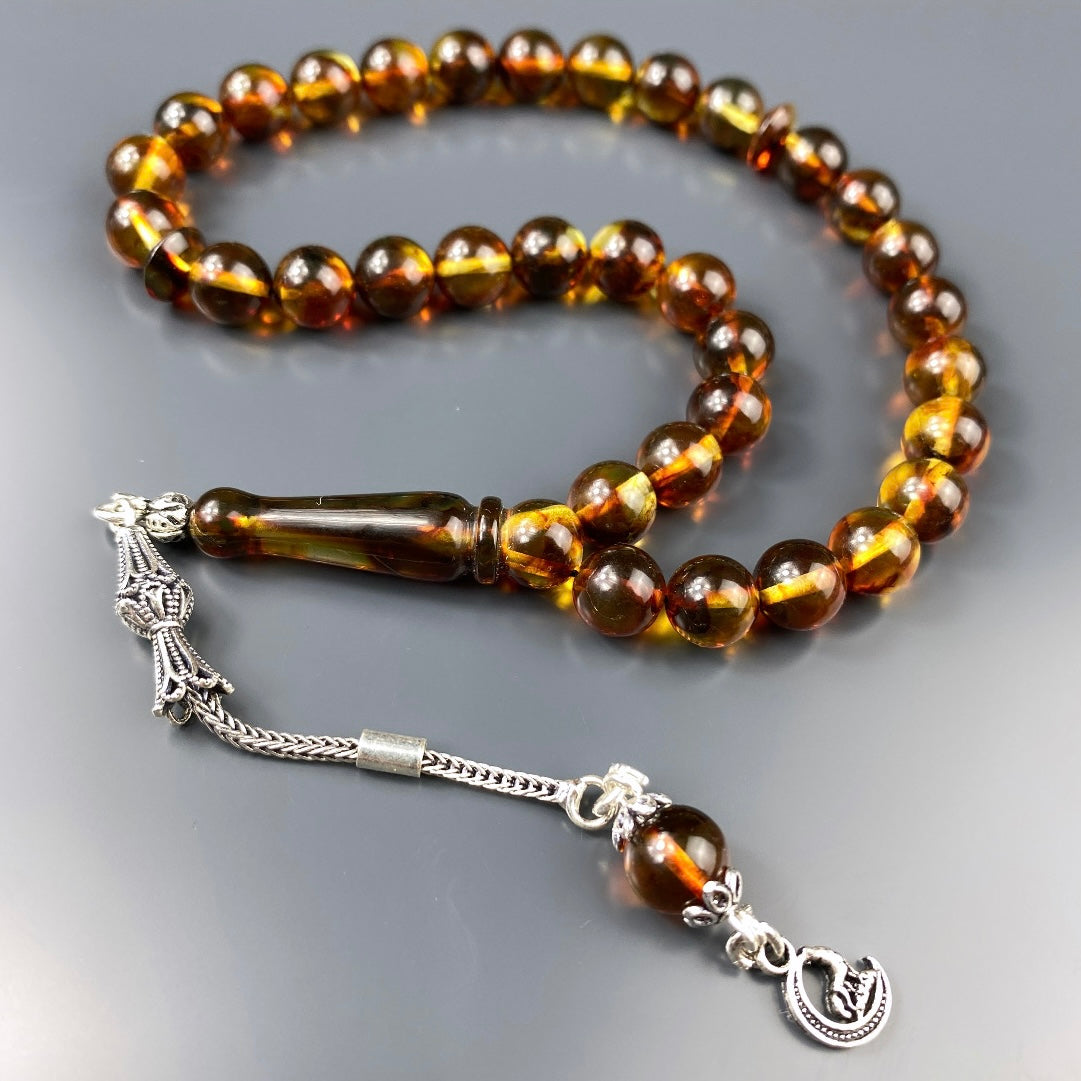 Kehribar Tesbih Bozkurt Hilal Logo 925 Silber