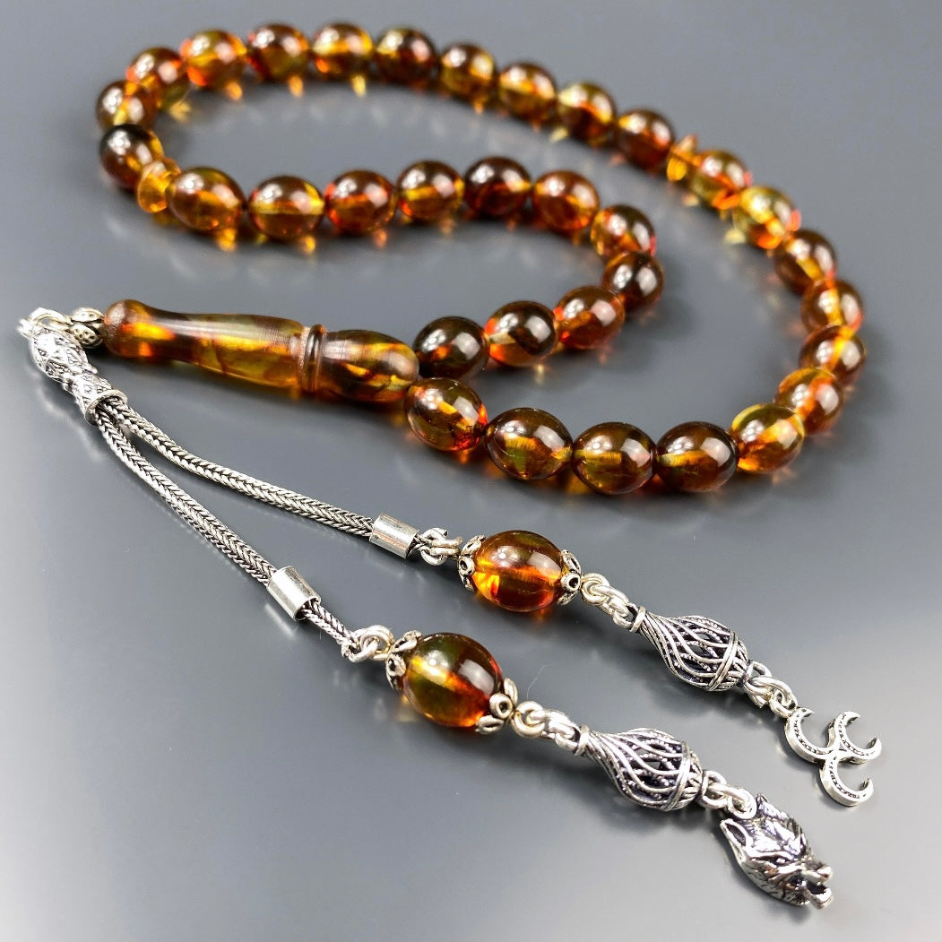 Kehribar Tesbih Beyzi 3 Hilal Kurt Logo 925 Silber