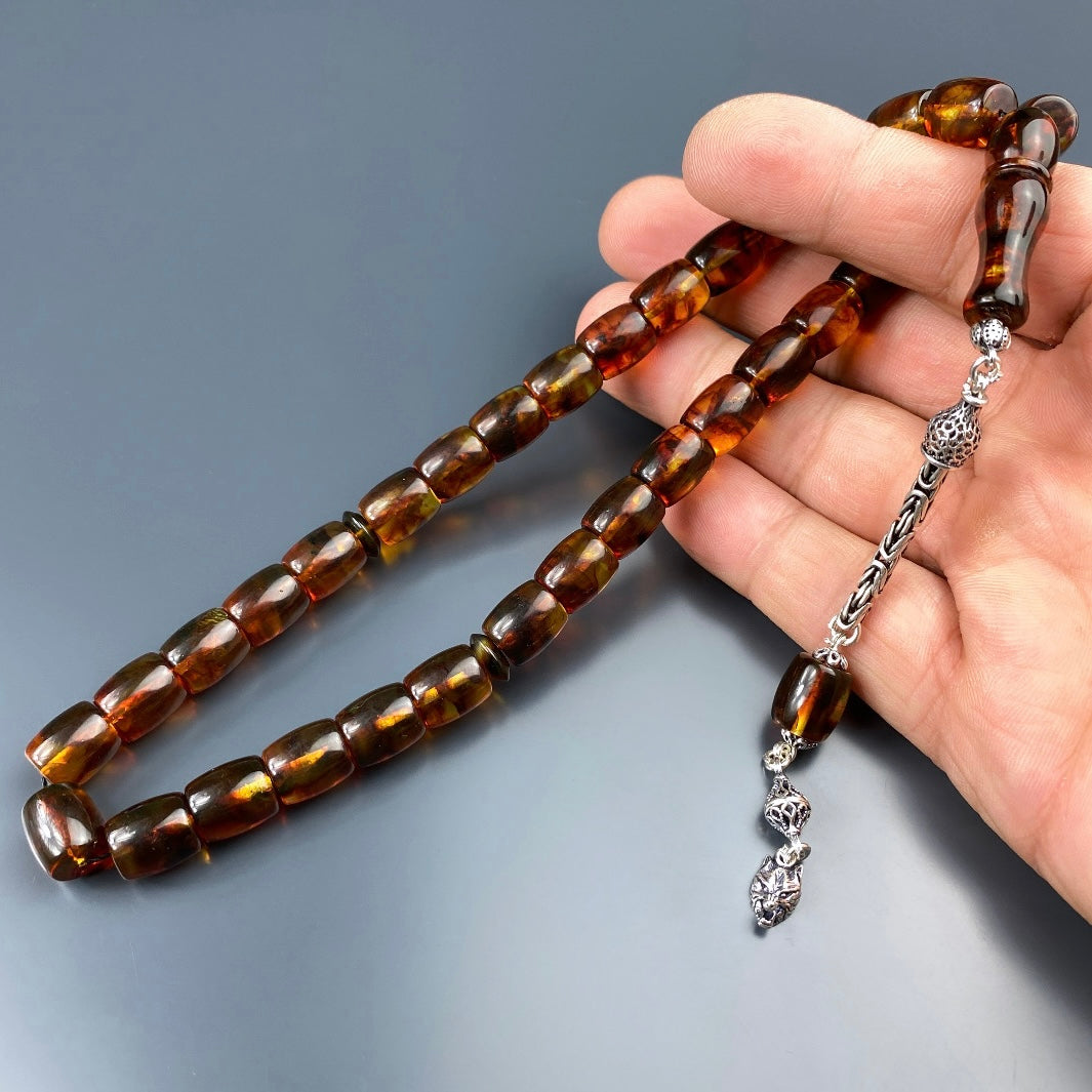 Kehribar Tesbih Kurt Logo Büyük Boy 925 Silber