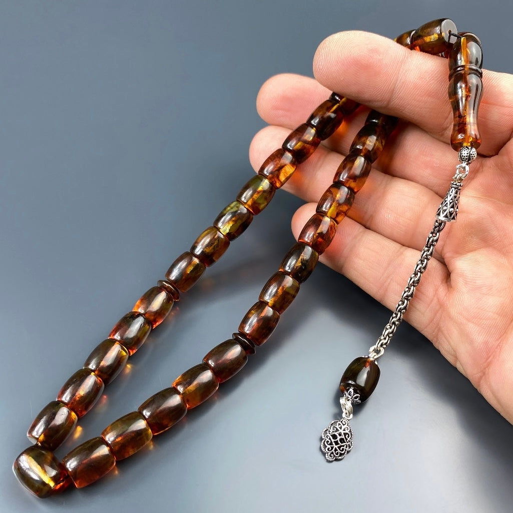 Kehribar Tesbih Basic Logo Büyük Boy 925 Silber