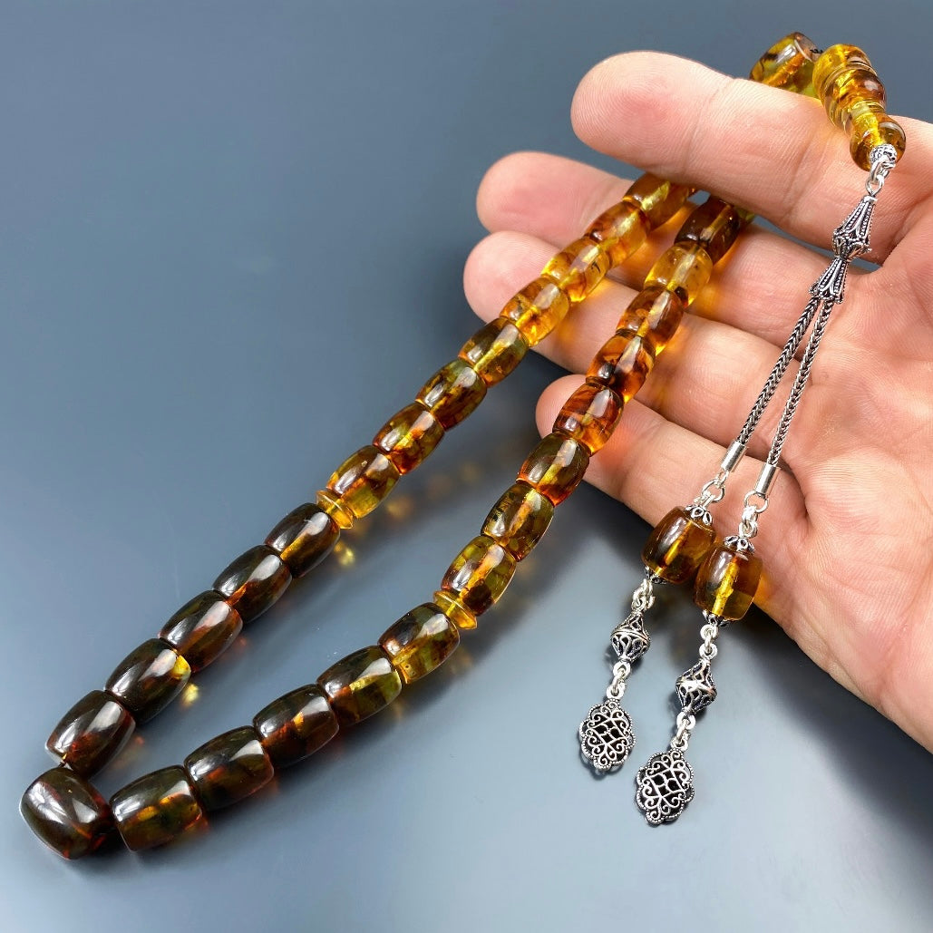 Kehribar Tesbih Basic Logo Renk Süzme Büyük Boy 925 Silber