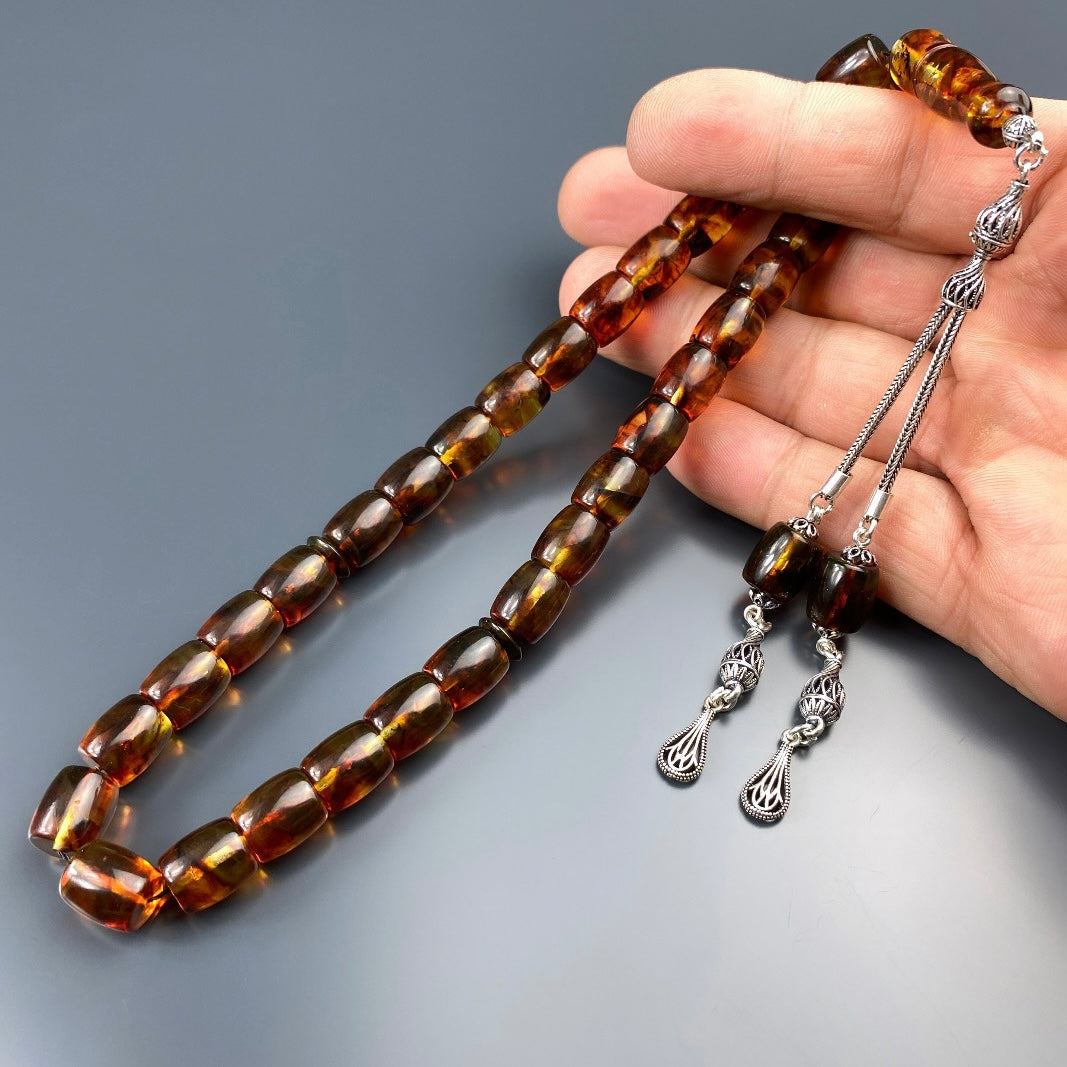 Kehribar Tesbih Basic Logo Braun Büyük Boy 925 Silber