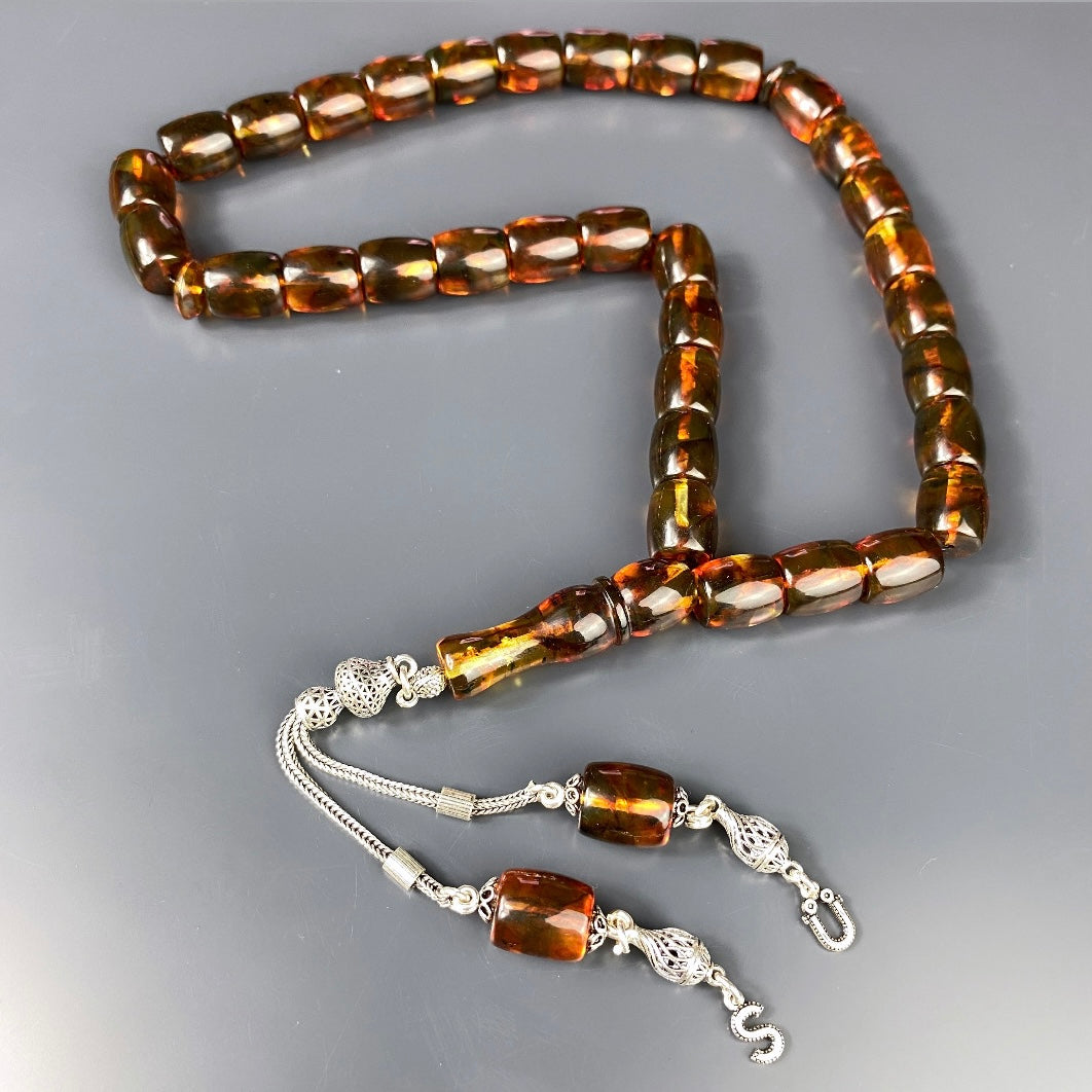 Kehribar Tesbih Braun BÜYÜK BOY 2 Buchstaben 925 Silber Püskül