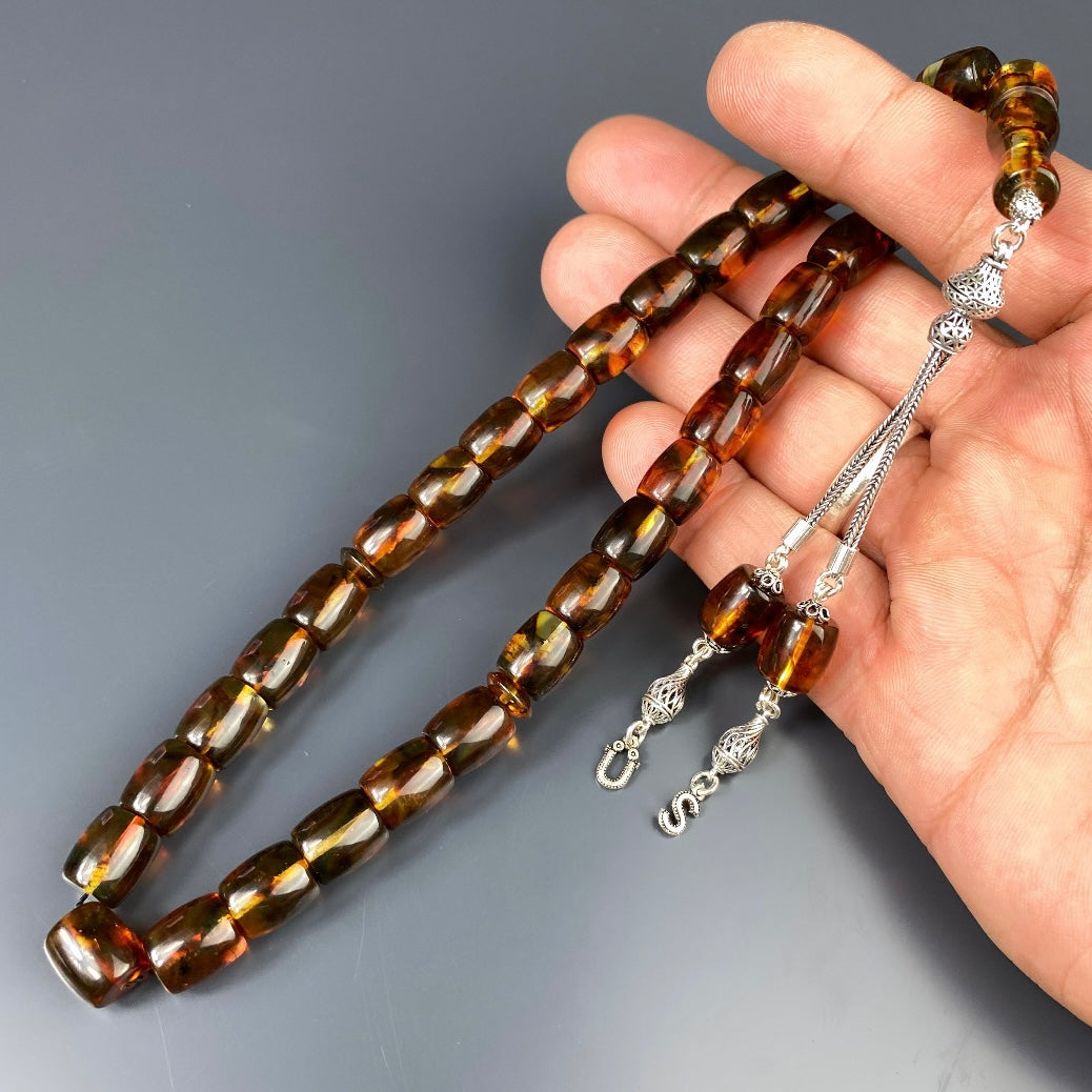Kehribar Tesbih Braun BÜYÜK BOY 2 Buchstaben 925 Silber Püskül