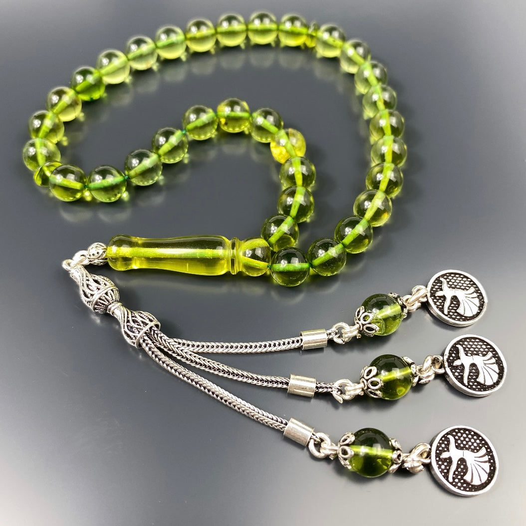 Kehribar Tesbih Grün 925 Silber Mevlana Logo Püskül