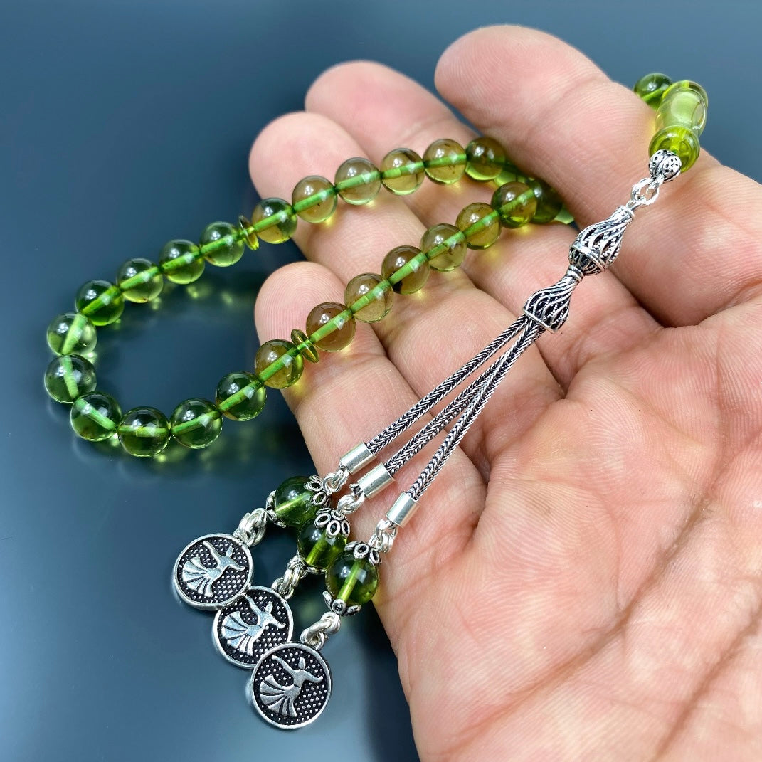Kehribar Tesbih Grün 925 Silber Mevlana Logo Püskül