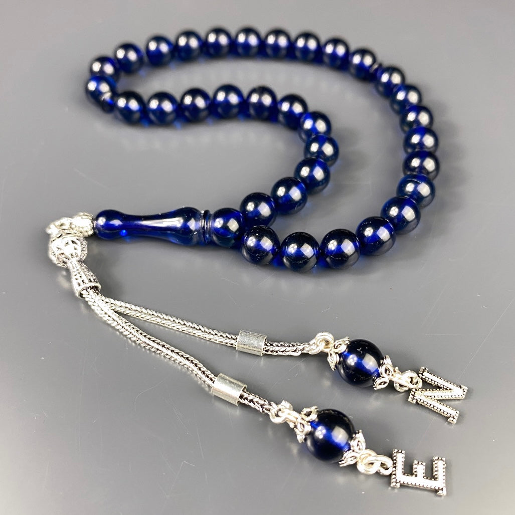 Kehribar Tesbih Blau Misket 2 Harf 925 Silver