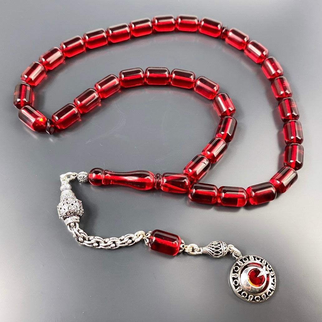 Kehribar Tesbih Rot Özel Püskül Ay Yildiz Logo