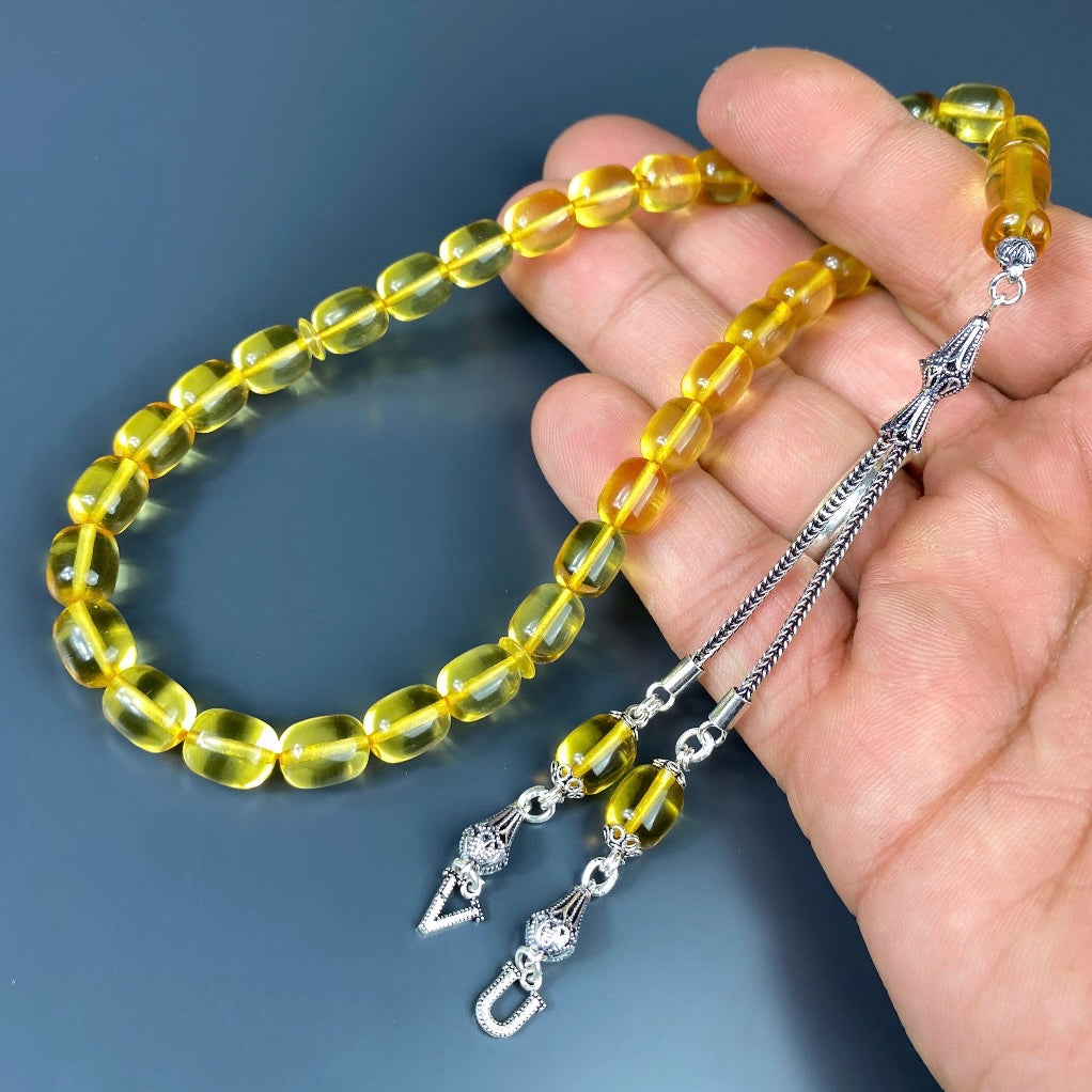Kehribar Tesbih Gelb Kapsül 2 Harf 925 Silver