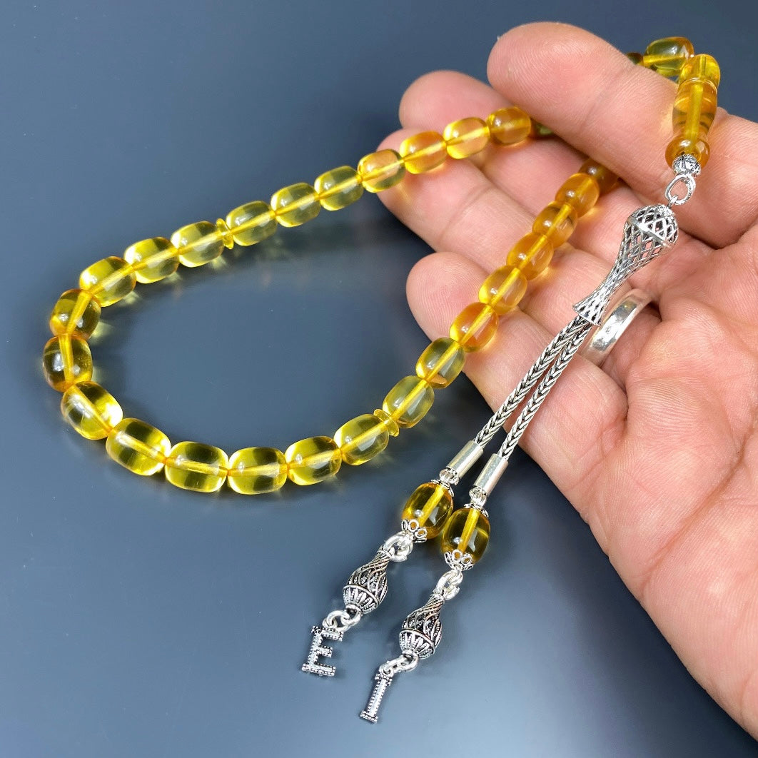 Kehribar Tesbih Gelb Kapsül 2 Harf - 925 Silver