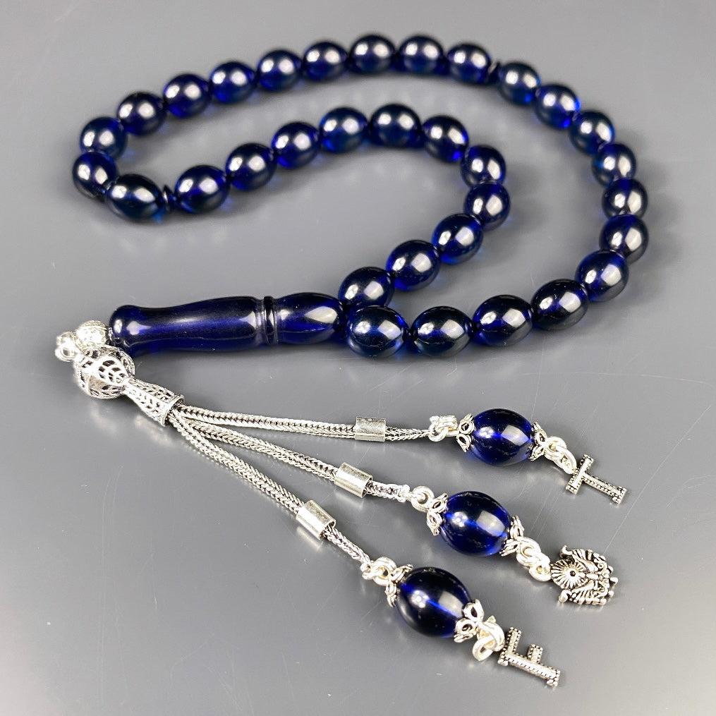 Kehribar Tesbih Blau Beyzi 925 Silber - Harf ve Logo Silber 925