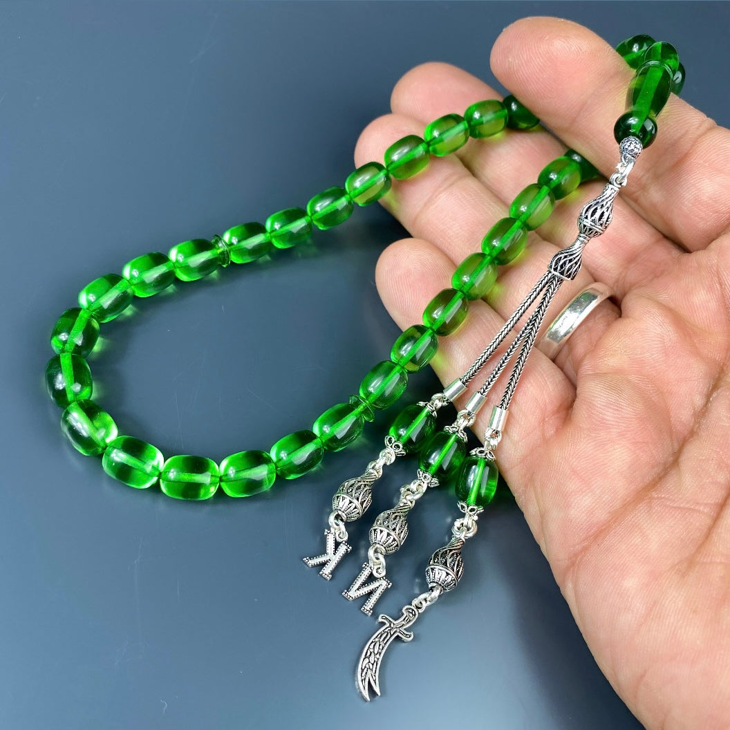 Kehribar Tesbih Grün Kapsül 925 Silber - Harf ve Logo Silber 925