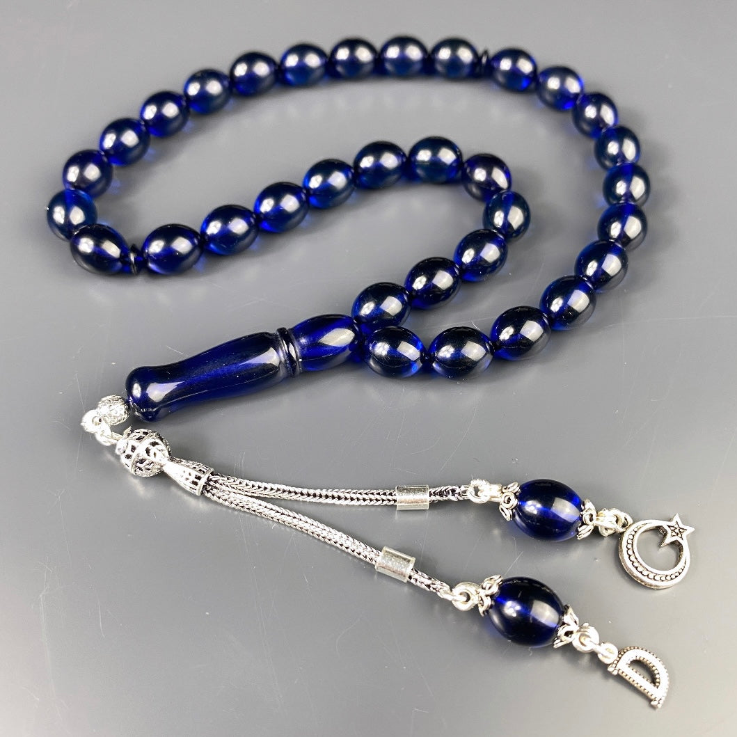 Kehribar Tesbih Blau Beyzi 925 Silber / Harf-Logo Silber 925